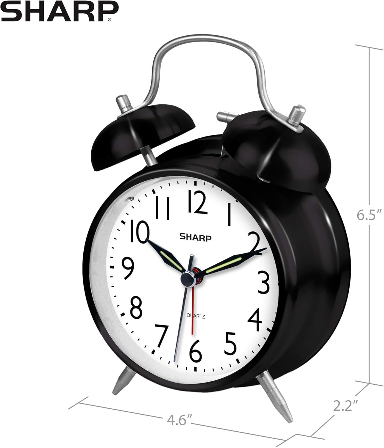 Sharp Twin Bell Alarm Clock - Loud Alarm - Battery Operated