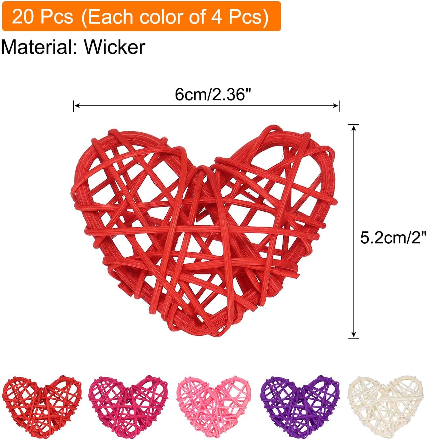 MECCANIXITY 20Pcs Heart Shaped Rattan Ball Vase Filler