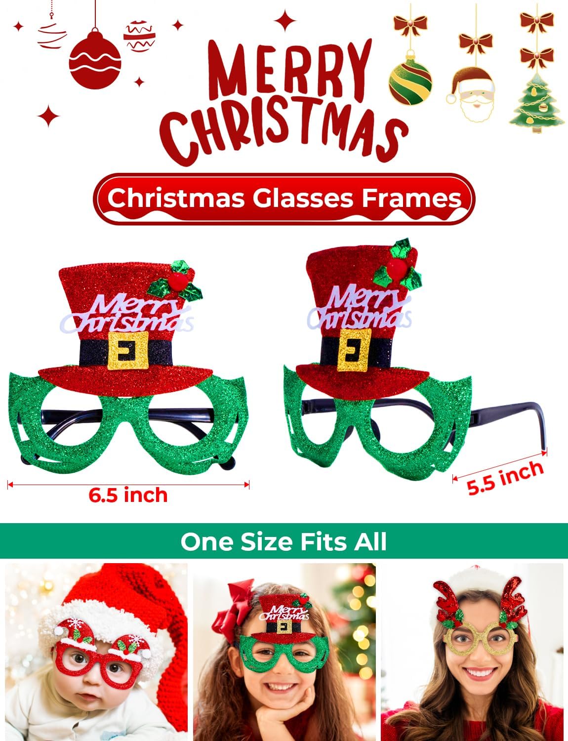 12Pcs Glitter Christmas Party Glasses Frames