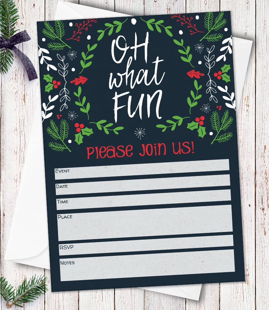 Oh What Fun Retro Christmas Party Invite Set of 20 with Envelopes