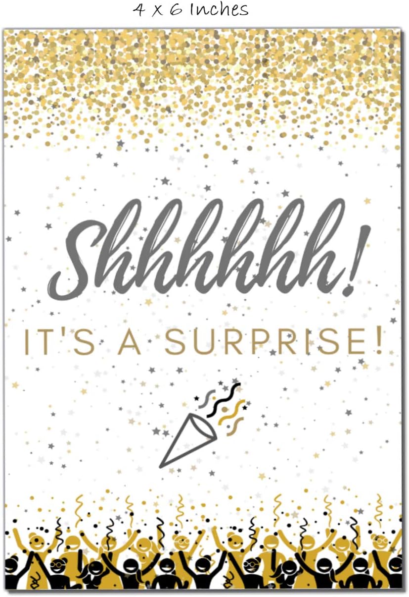 Elcer Surprise Party Invitations Black Gold 20 Count