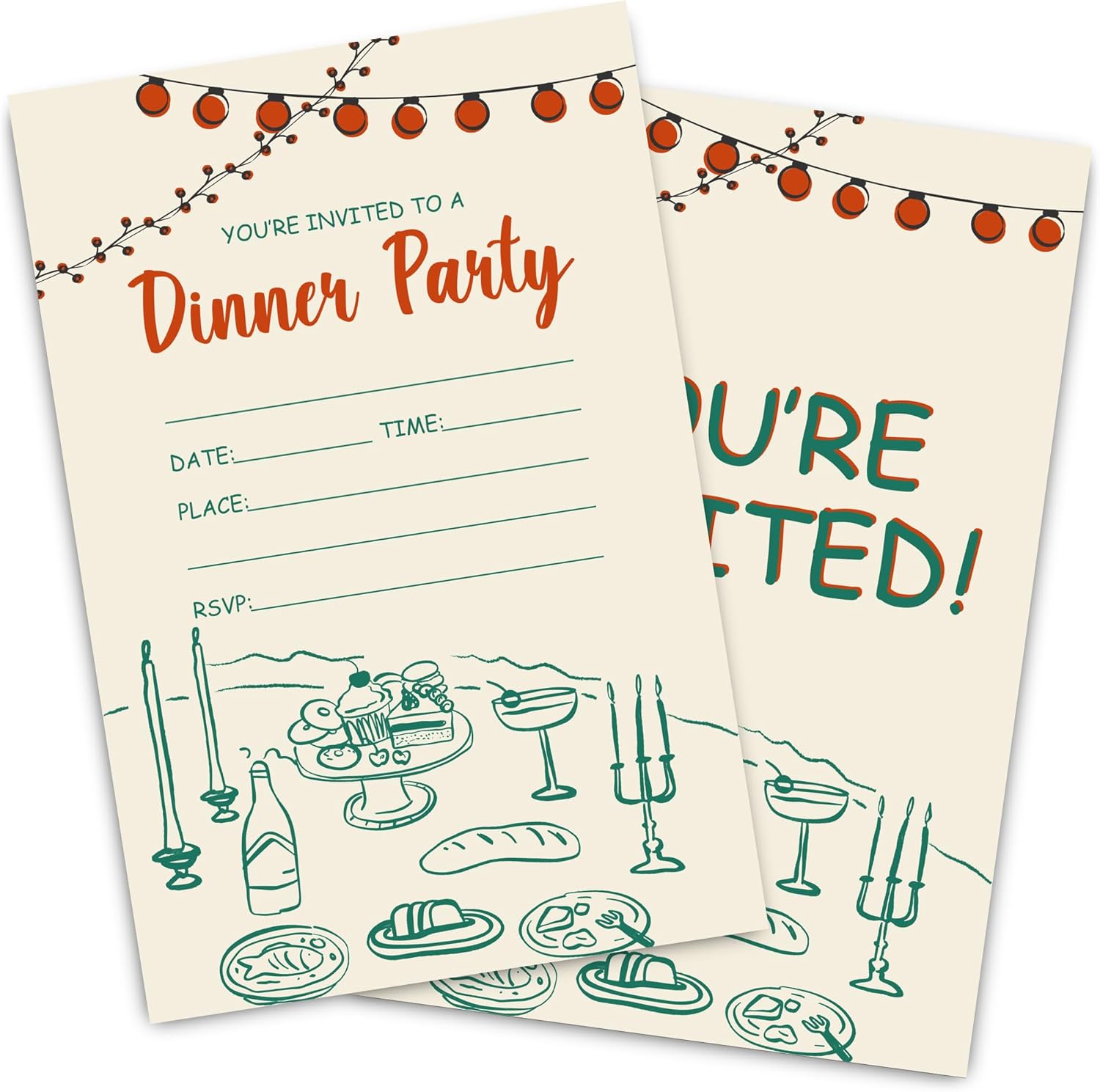 Dinner Party Invitations for Kids Double-Sided 30 Pack