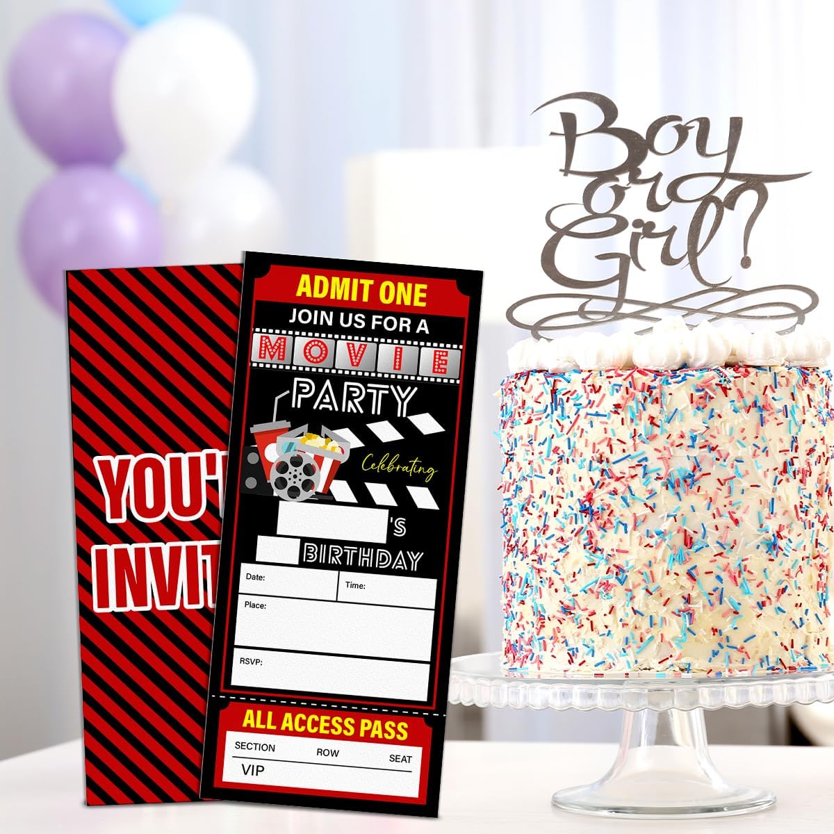 Movie Night Ticket Party Invitations Set of 20 with Envelopes