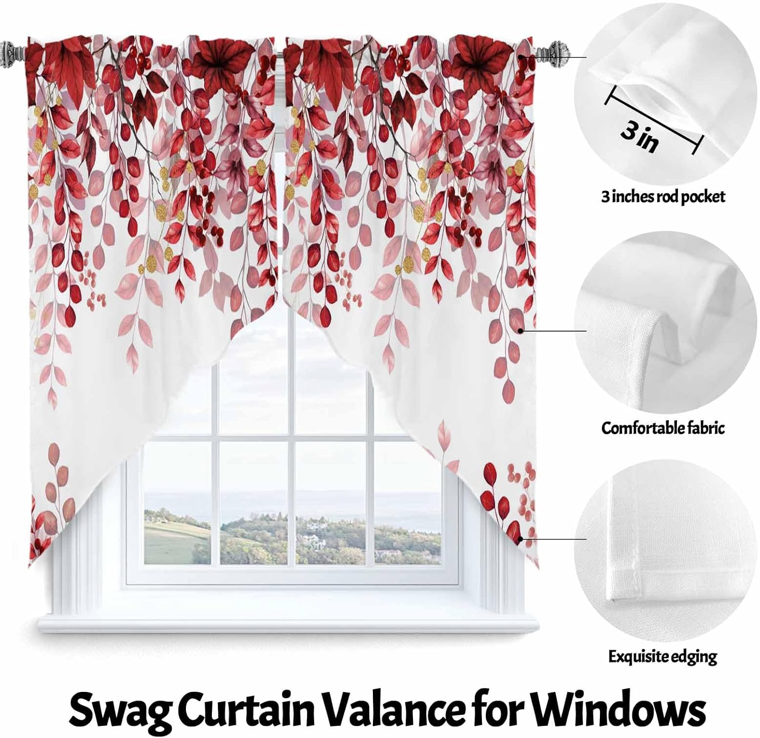 Savannan Red Leaves Rod Pocket Curtains 2 Panel