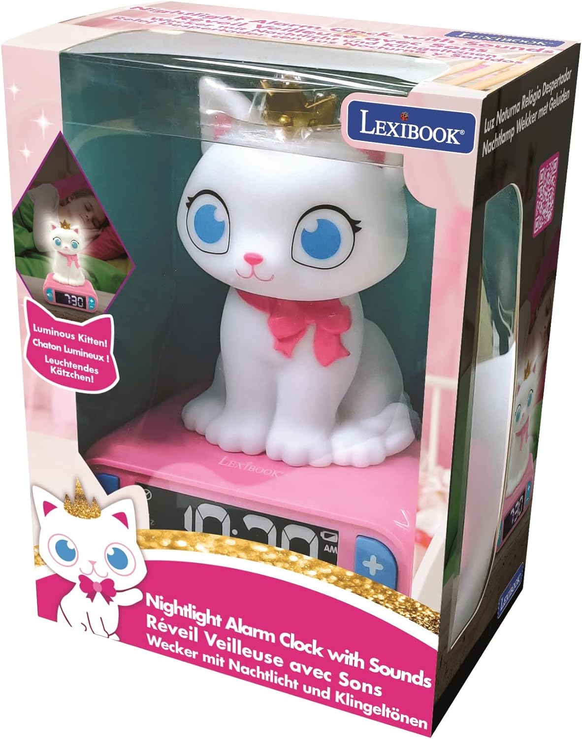 LEXiBOOK Kitten Alarm Clock with Night Light and Snooze