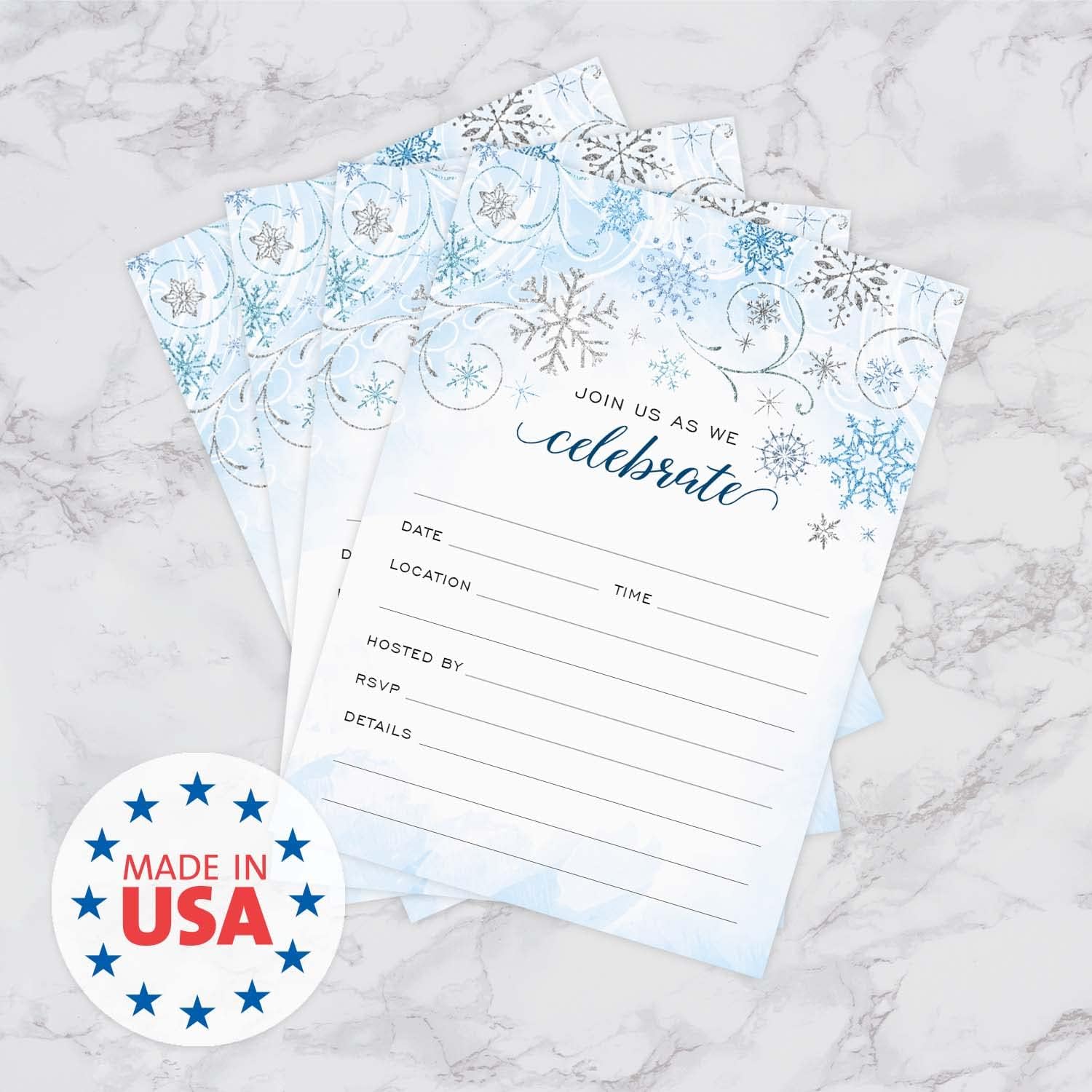Canopy Street Faux Glitter Winter Party Invitations 5x7
