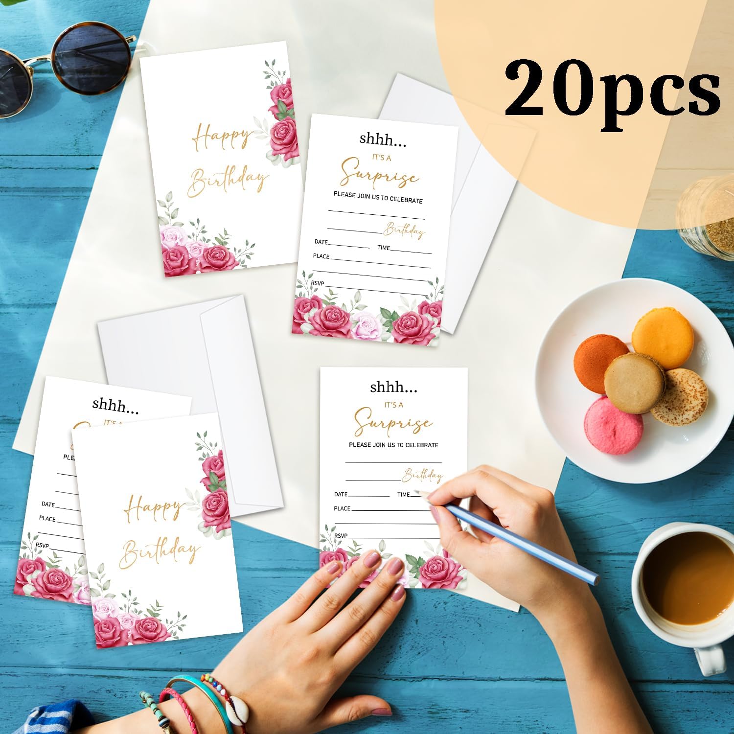 Surprise Birthday Invites with Envelopes 20 Pack
