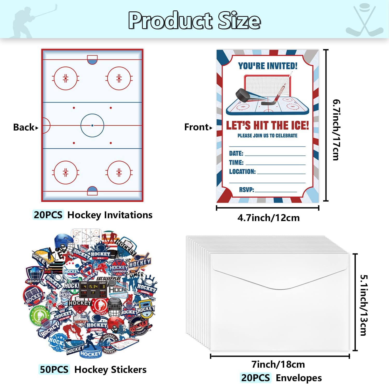 20Pcs Hockey Invitations with Envelopes Stickers