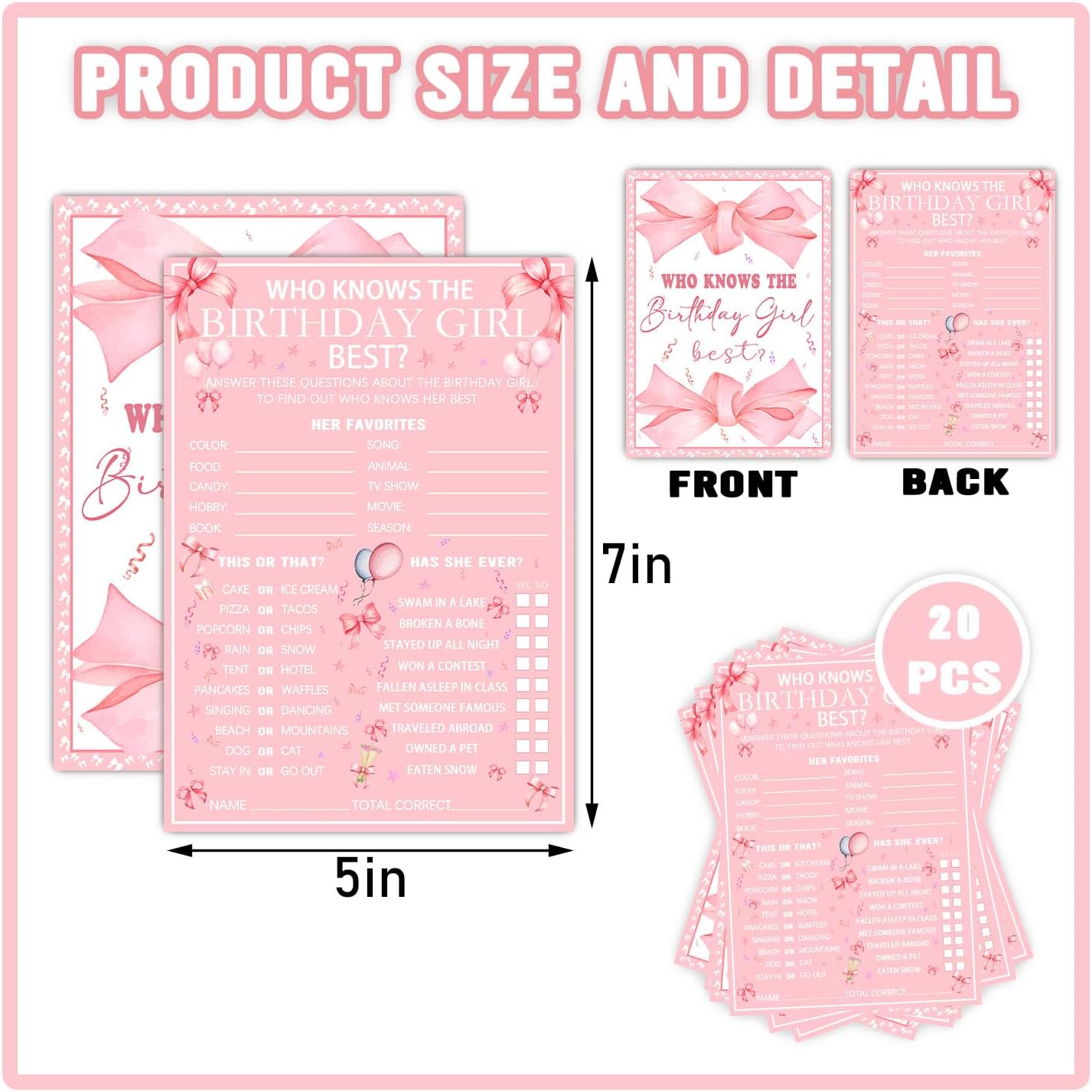 Who Knows The Birthday Girl Best Pink Party Game Cards 20 Questions