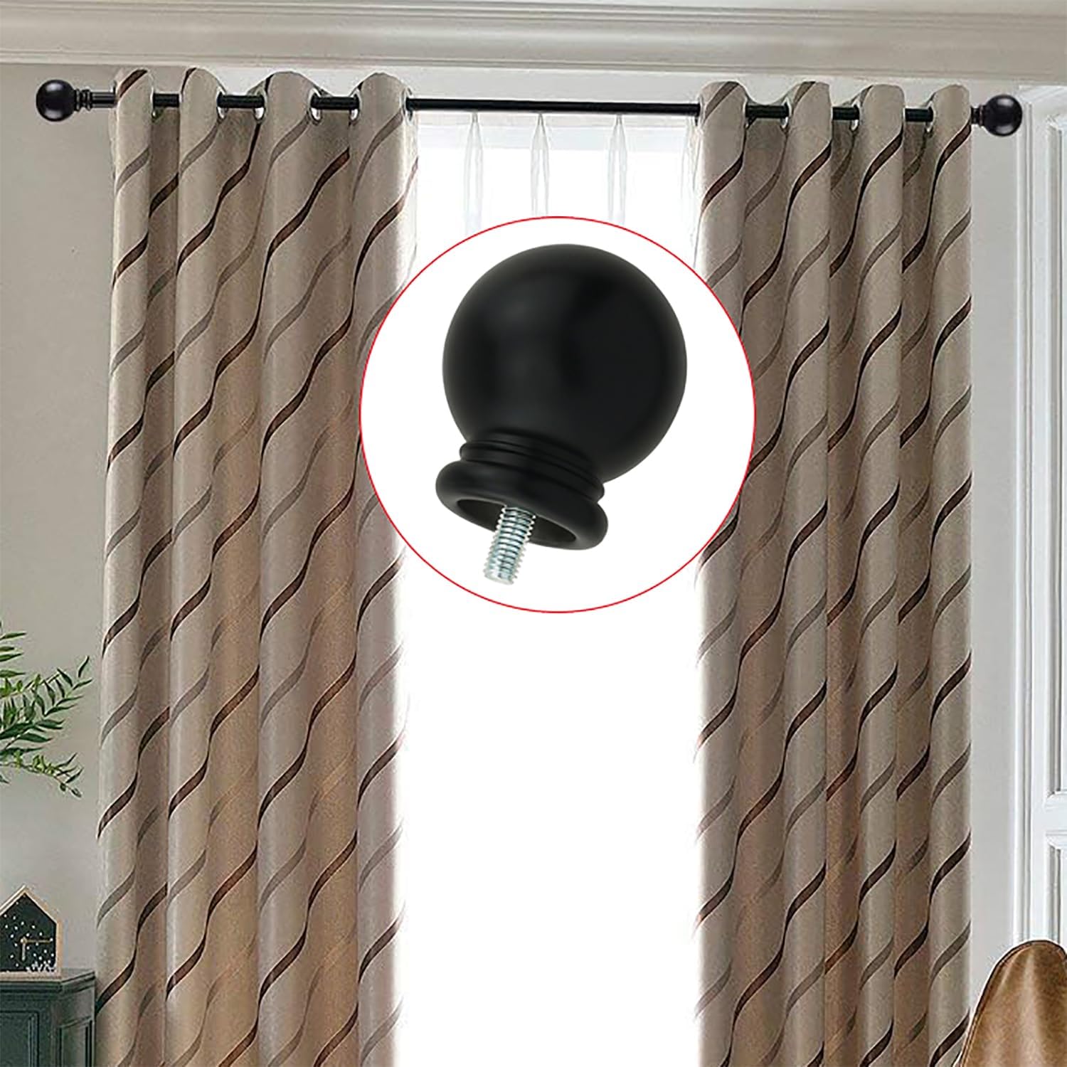 Round Curtain Rod Finials 2PCS Black Plastic Ends
