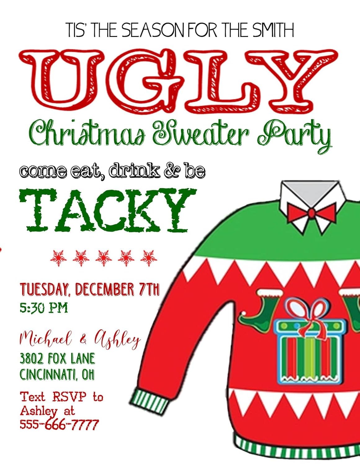 Personalized Christmas Party Ugly Sweater Invite