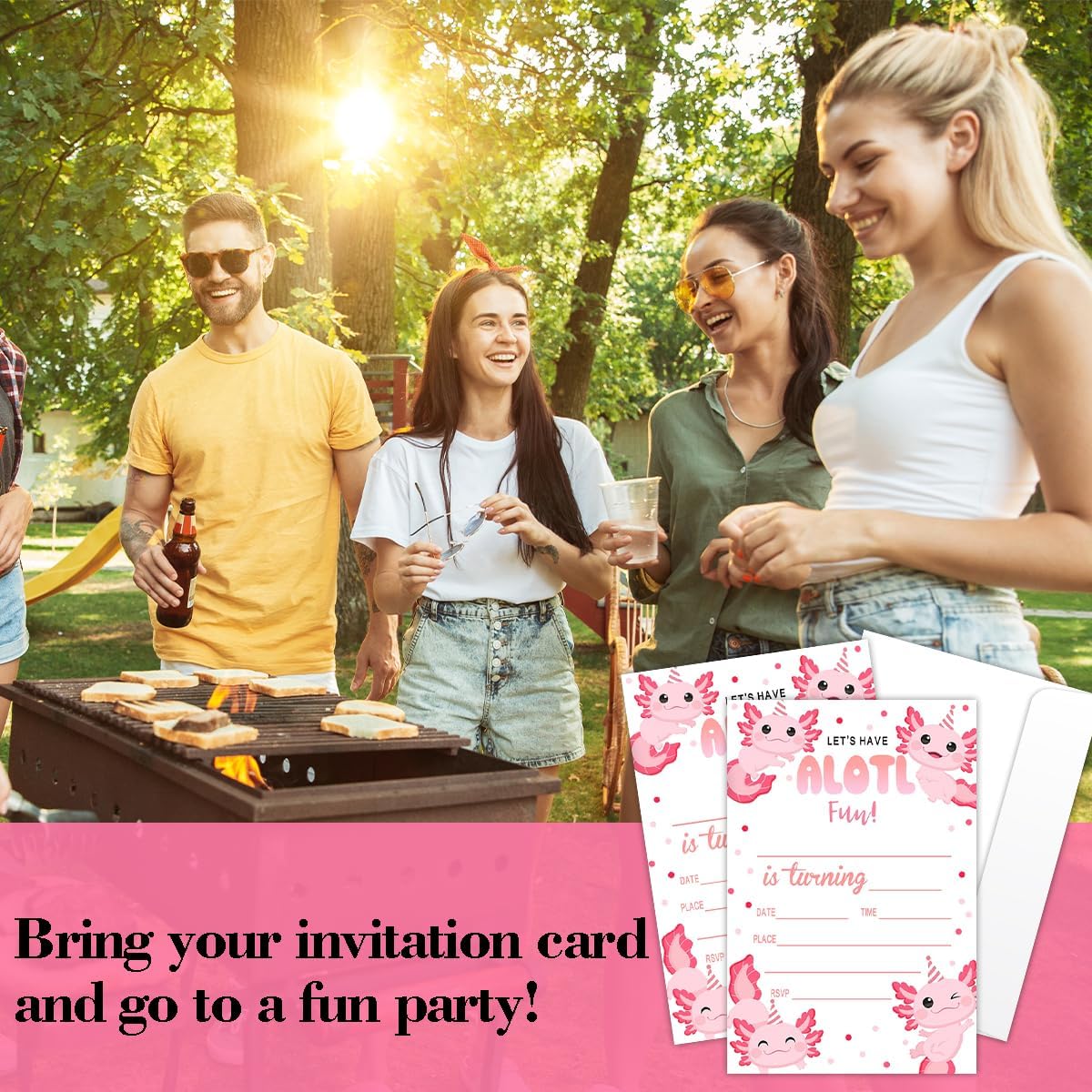 Pink Axolotl Birthday Invitations for Kids