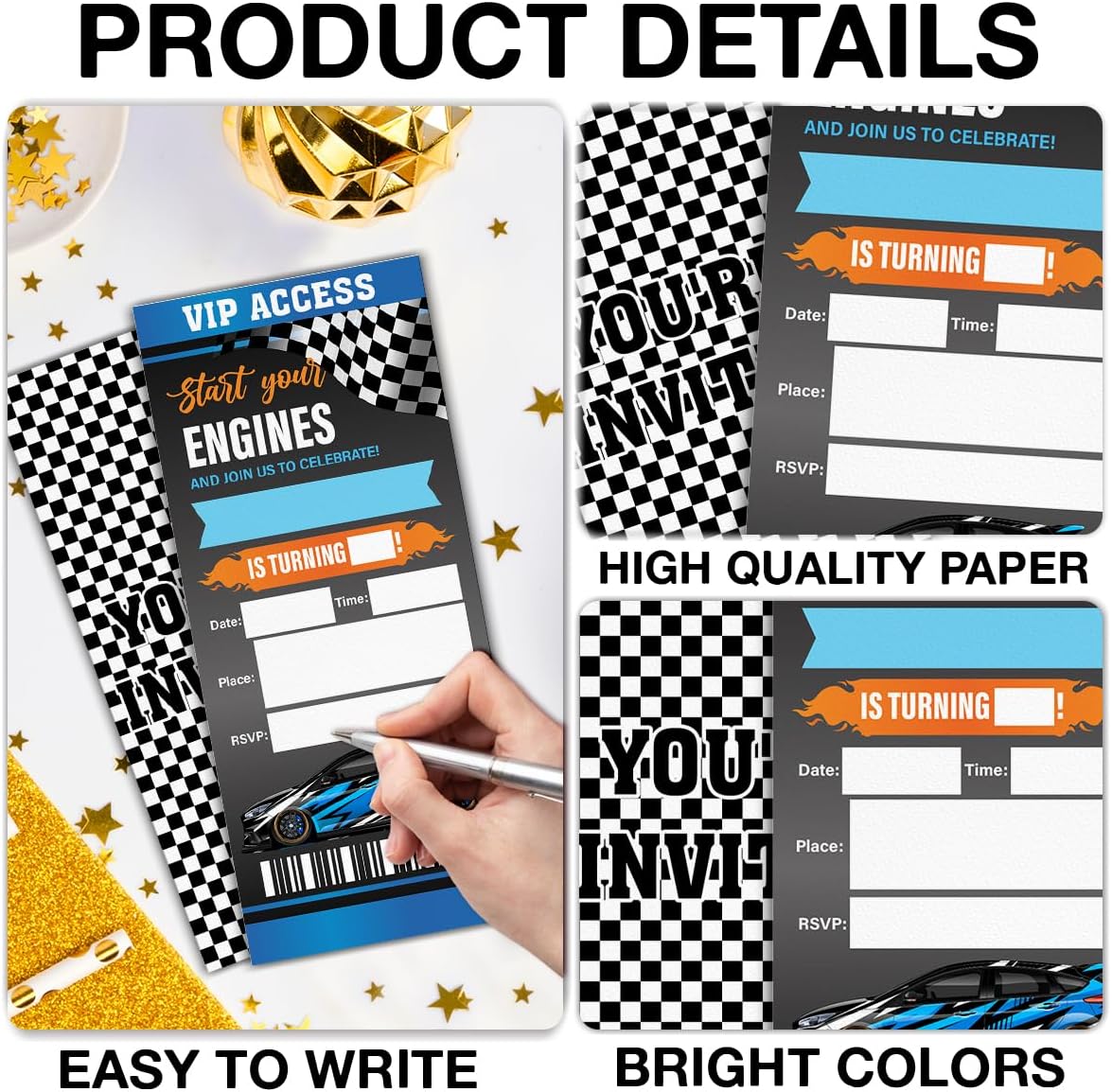 Race Car Birthday Invitations Set of 20 with Envelopes