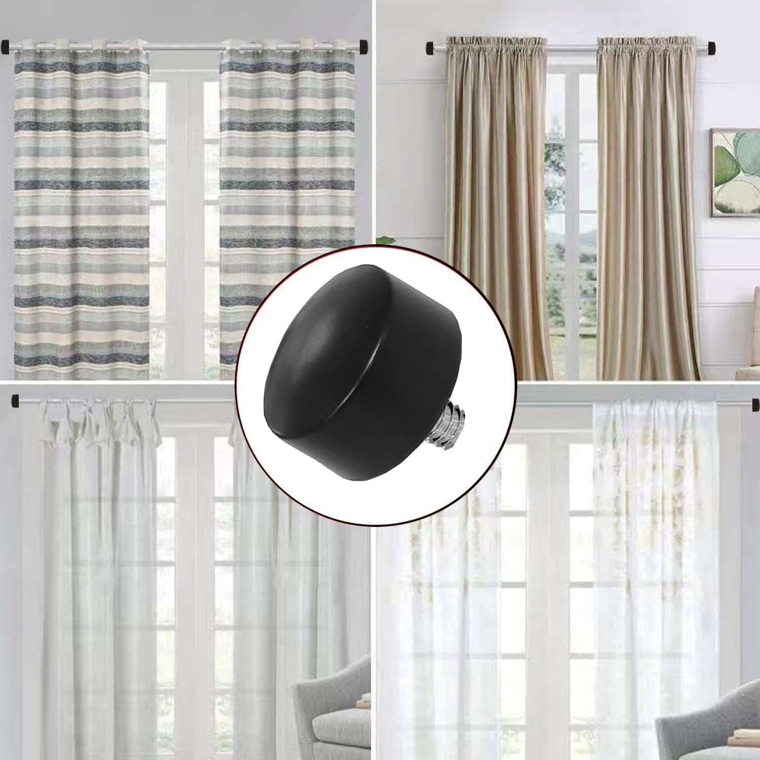 4 Pcs Black Plastic Curtain Rod Finials for 34 Inch Rods