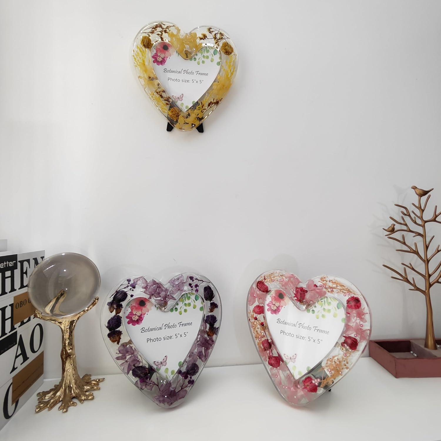 5x5 Inch Acrylic Photo Frame with Heart Shaped Vase Design