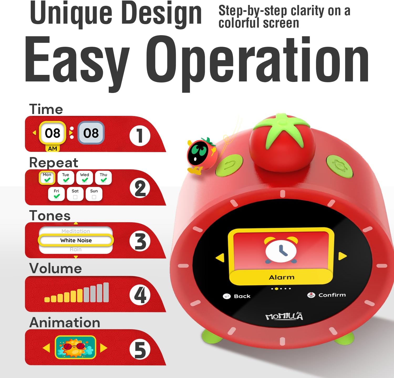 MOMILLA 4 Alarm Clock with Colorful LCD Display