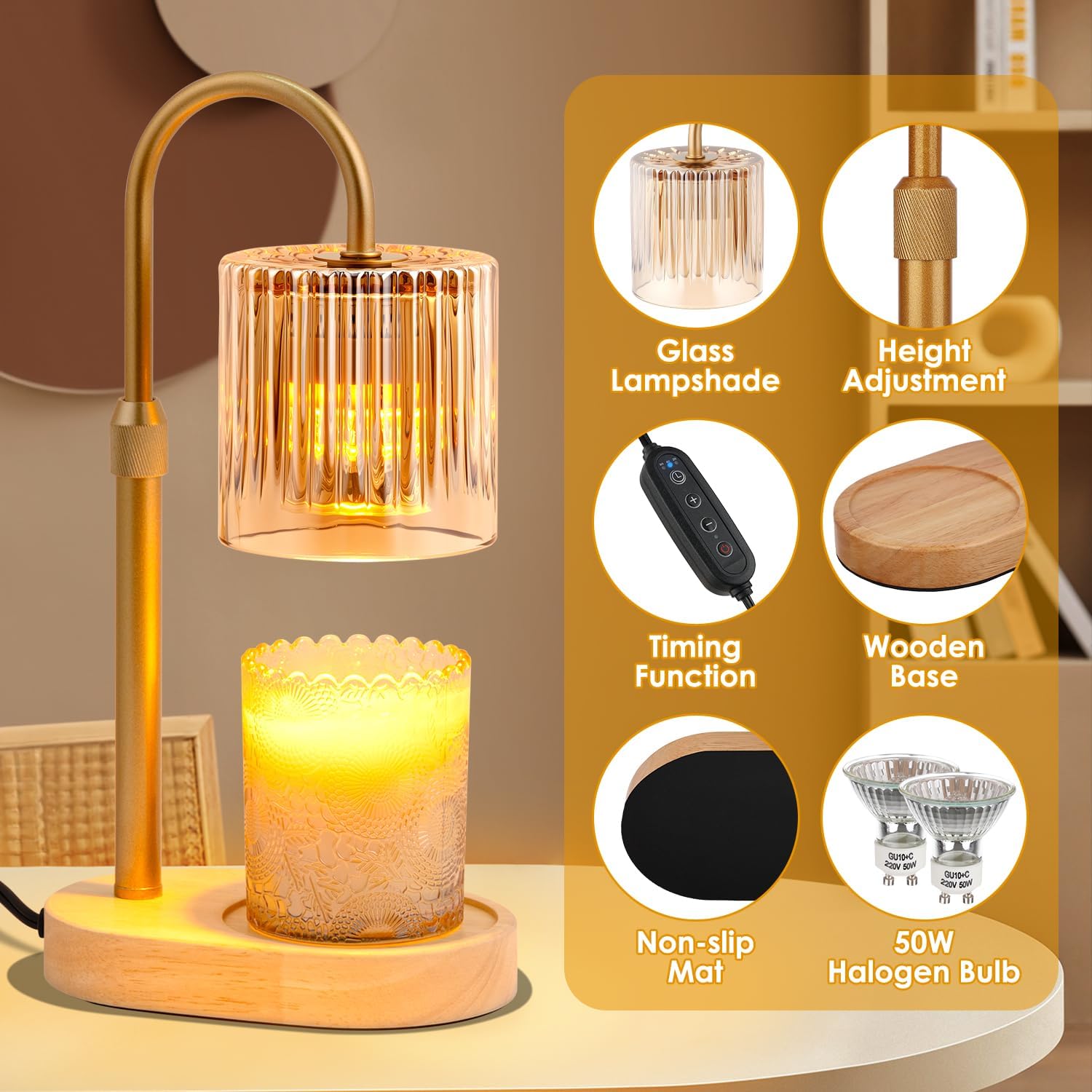 YDSP Candle Warmer Lamp with Timer Adjustable Height Modern Style