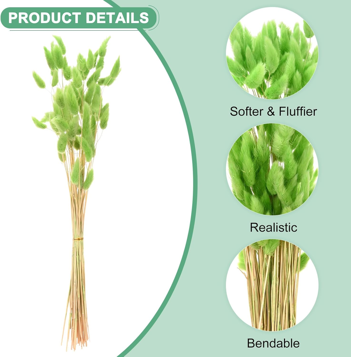 60-Pack Artificial Rabbit Tail Grass Dried Flowers 17 Inch Green