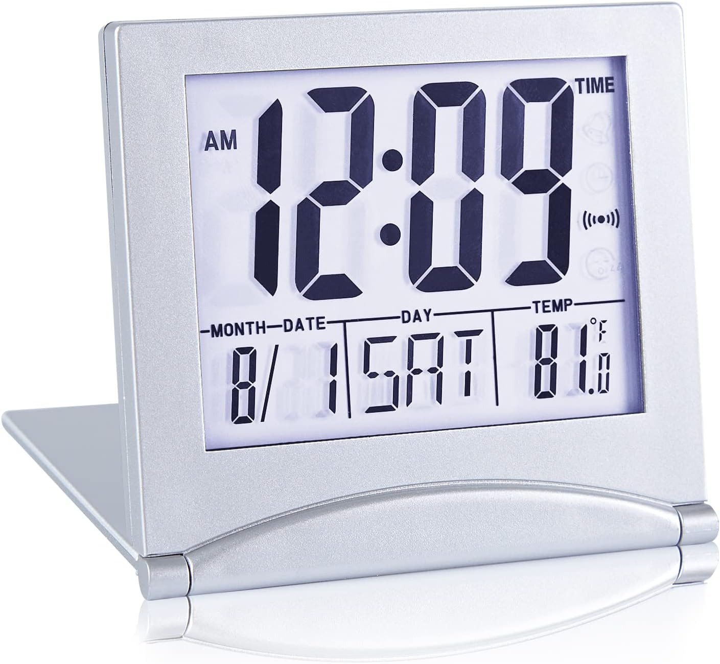 KANBIT Small Digital Travel Alarm Clock with Temperature and Night Light - Silver