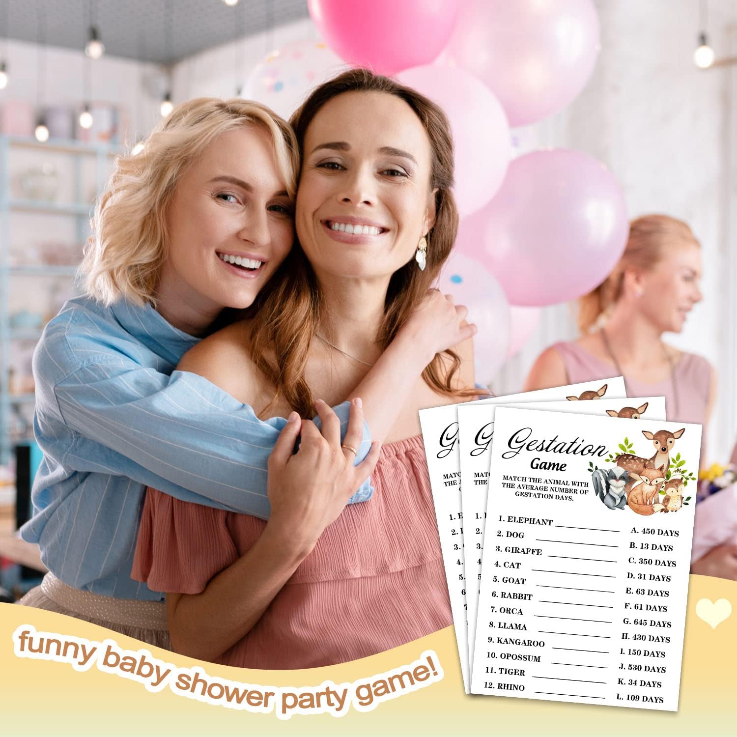 Safari Animals Gestation Game Cards for Baby Shower Party