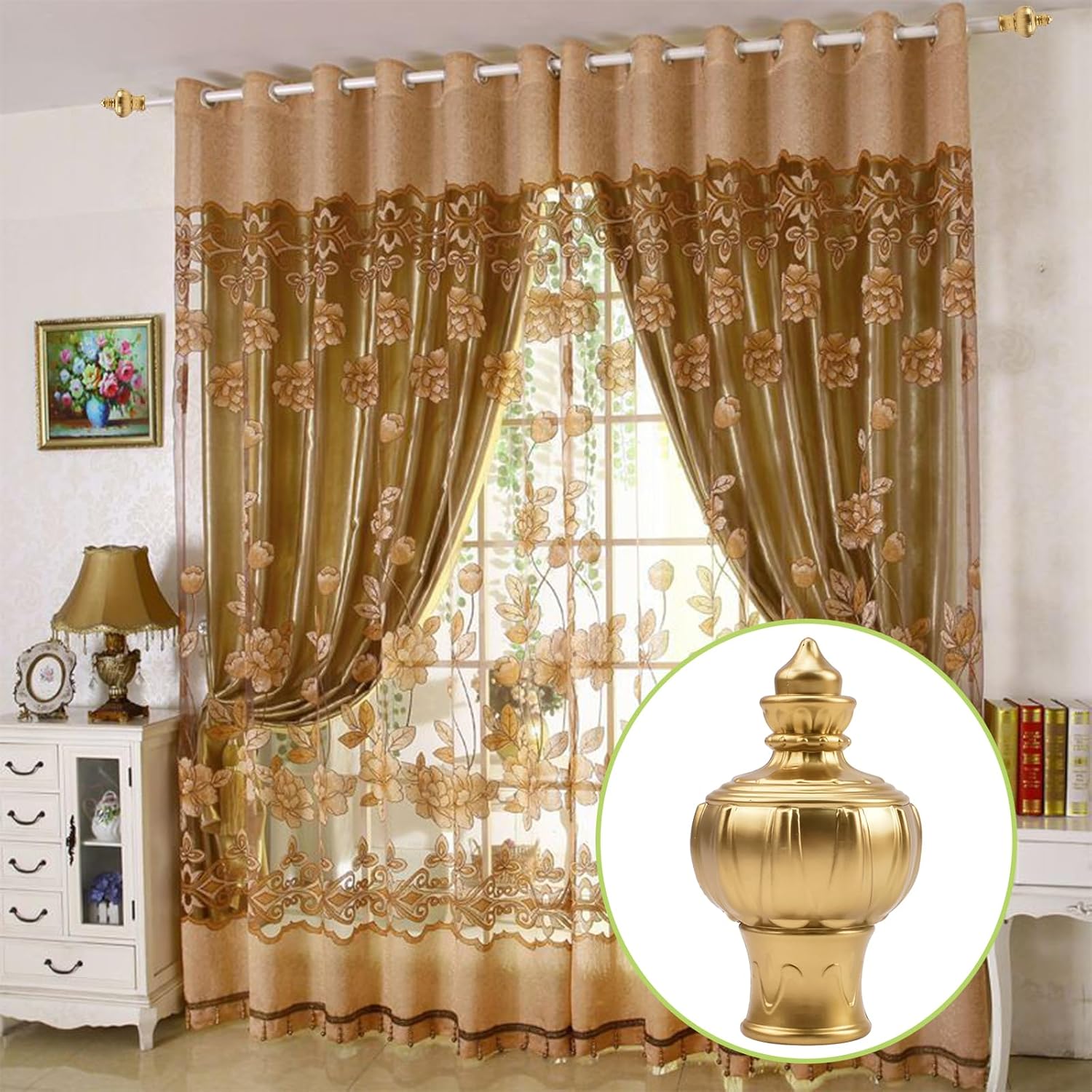 Curtain Finials 6Pcs Gold Plastic Decorative Window Rod Ends