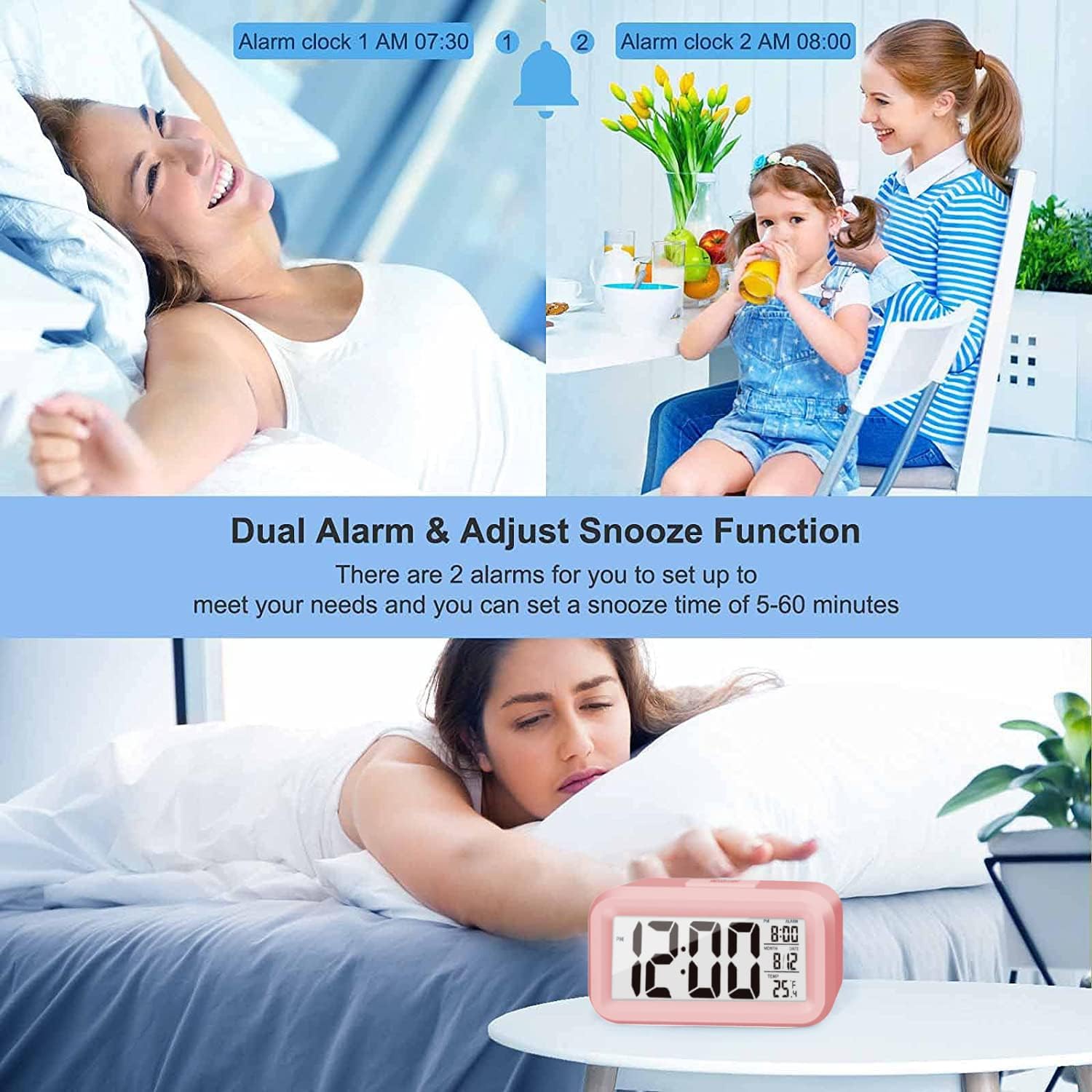 45 Inch LCD Digital Alarm Clock with Temperature and Calendar