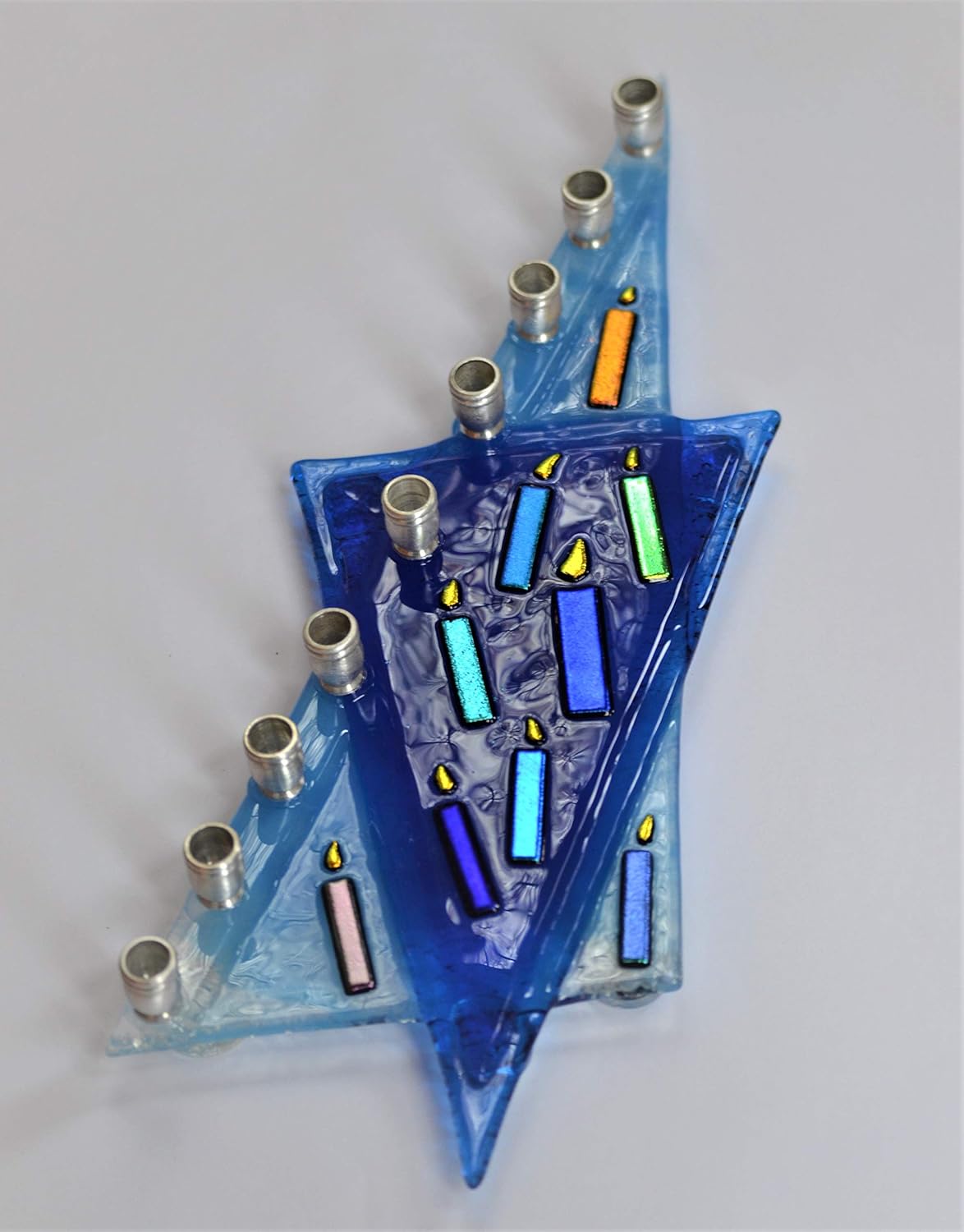Blue Star of David Glass Menorah by Yafitglass 1