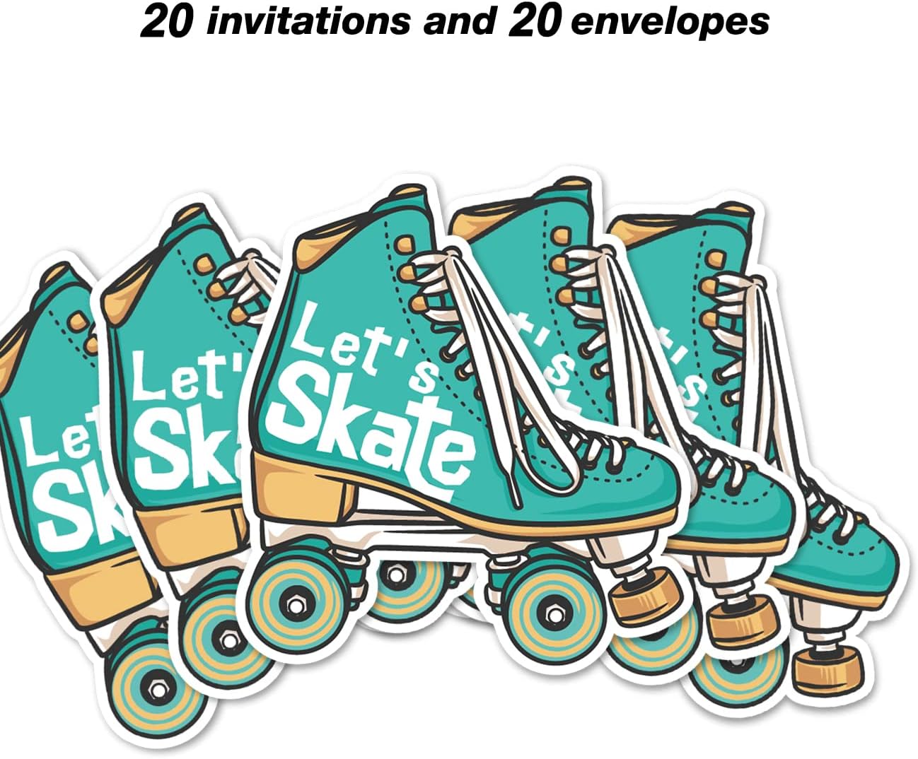Green Roller Skate Party Invites with Envelopes 20 Set