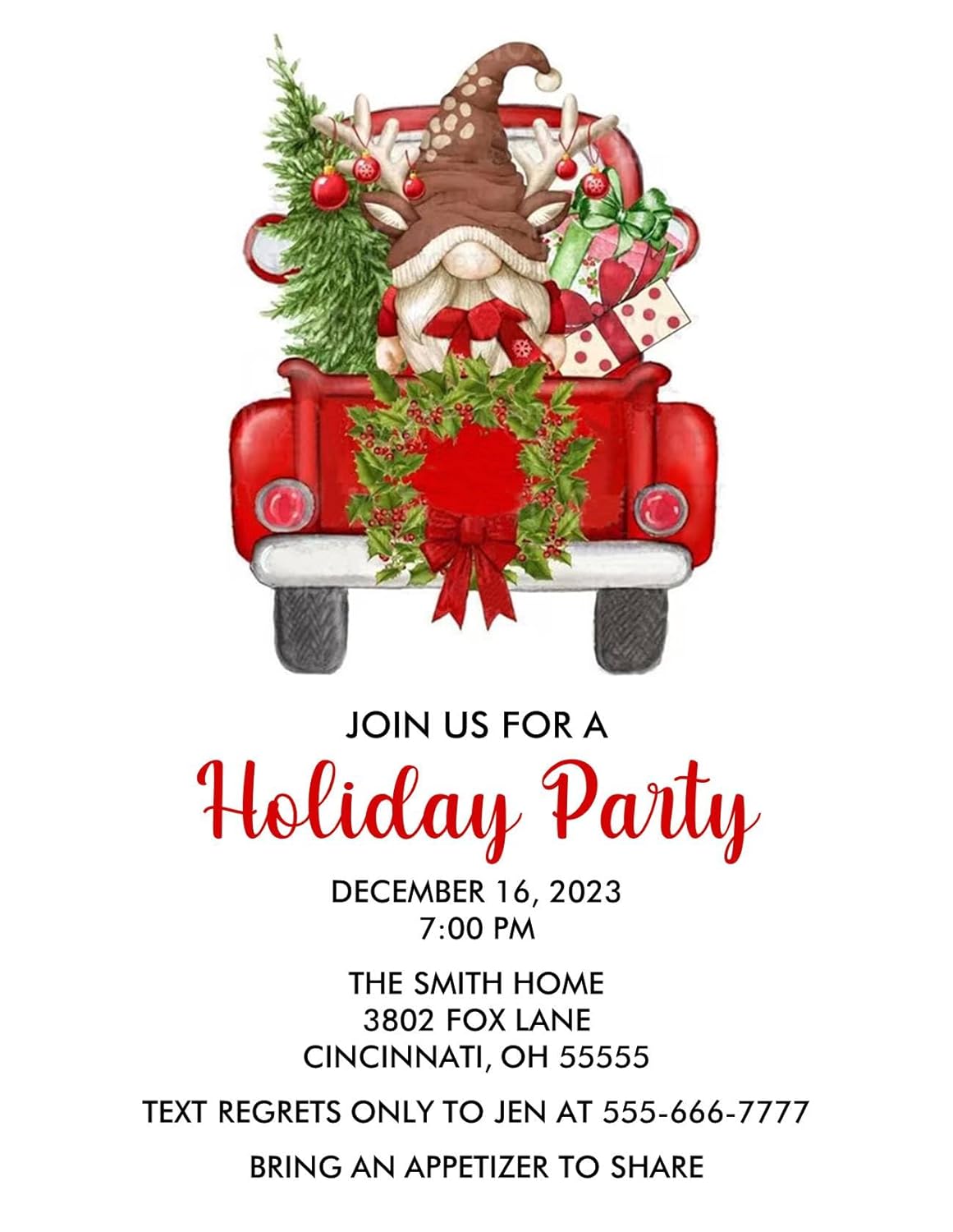 Personalized Christmas Party Gnome Gift Exchange Invitations
