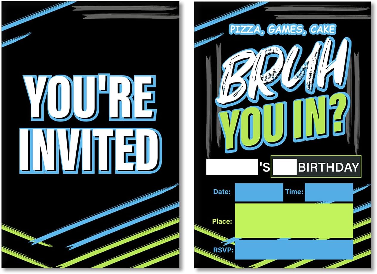 Soiceu Teen Boy Birthday Invitations with Envelopes Set of 20