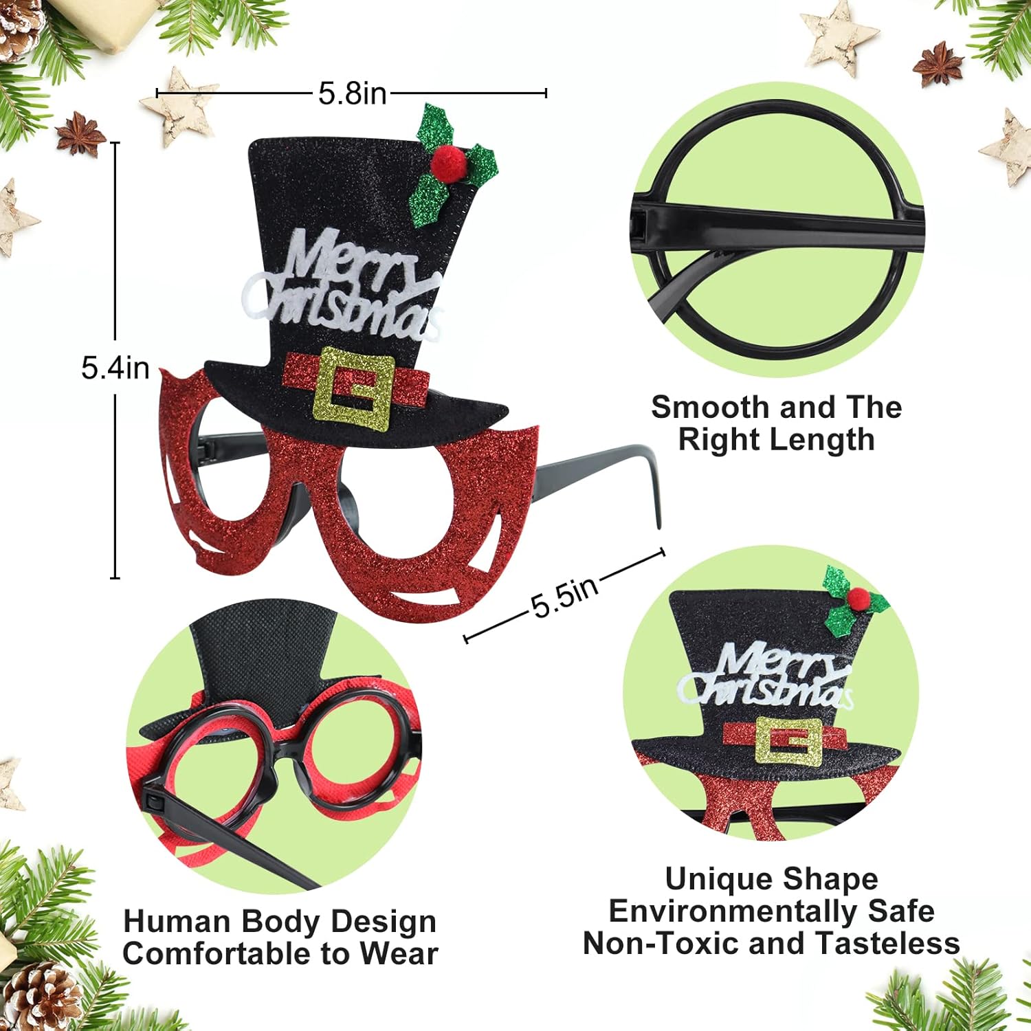 Sparkle Christmas Glasses for Kids Adults