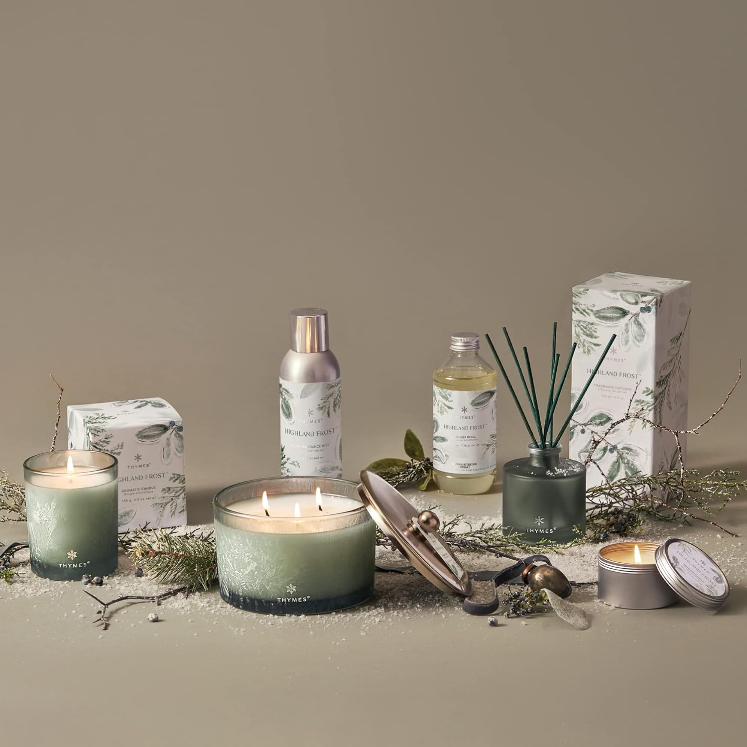 Thymes Travel Tin Holiday Candles - Highland Frost 25 oz