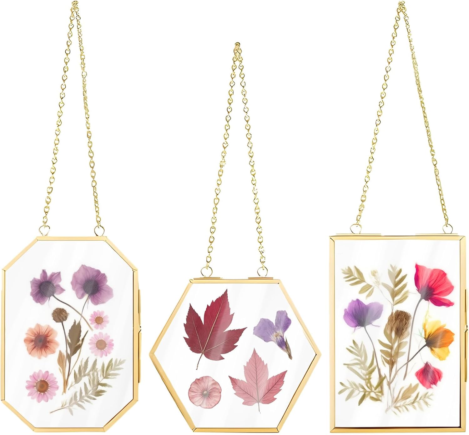3 Pcs Pressed Flower Frame with Hanging Chain