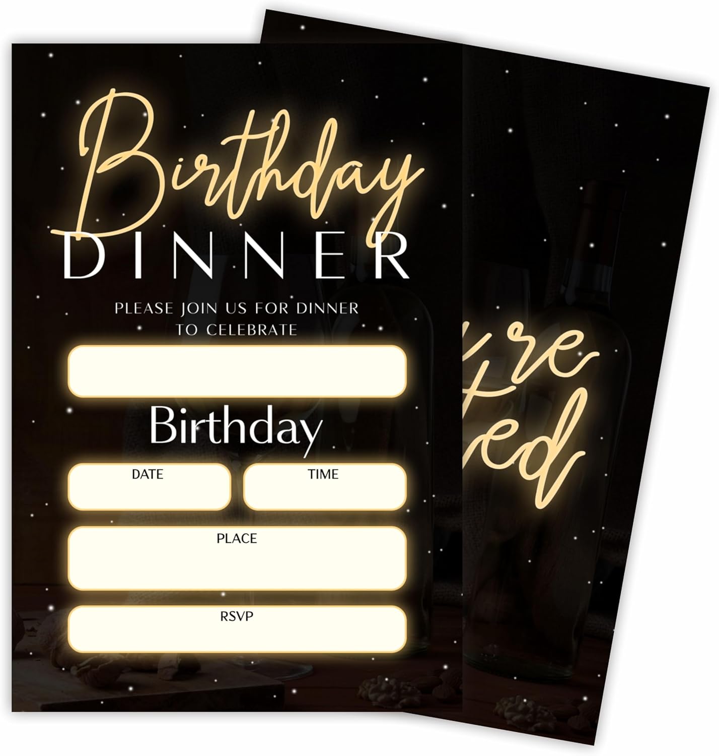 20 Birthday Invitations With Envelopes Glow Black Gold