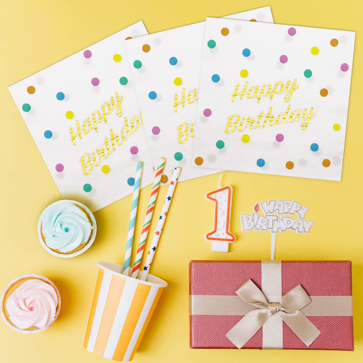 DYLIVeS Gold Foil Dots Birthday Napkins 65 Inch Pack of 50