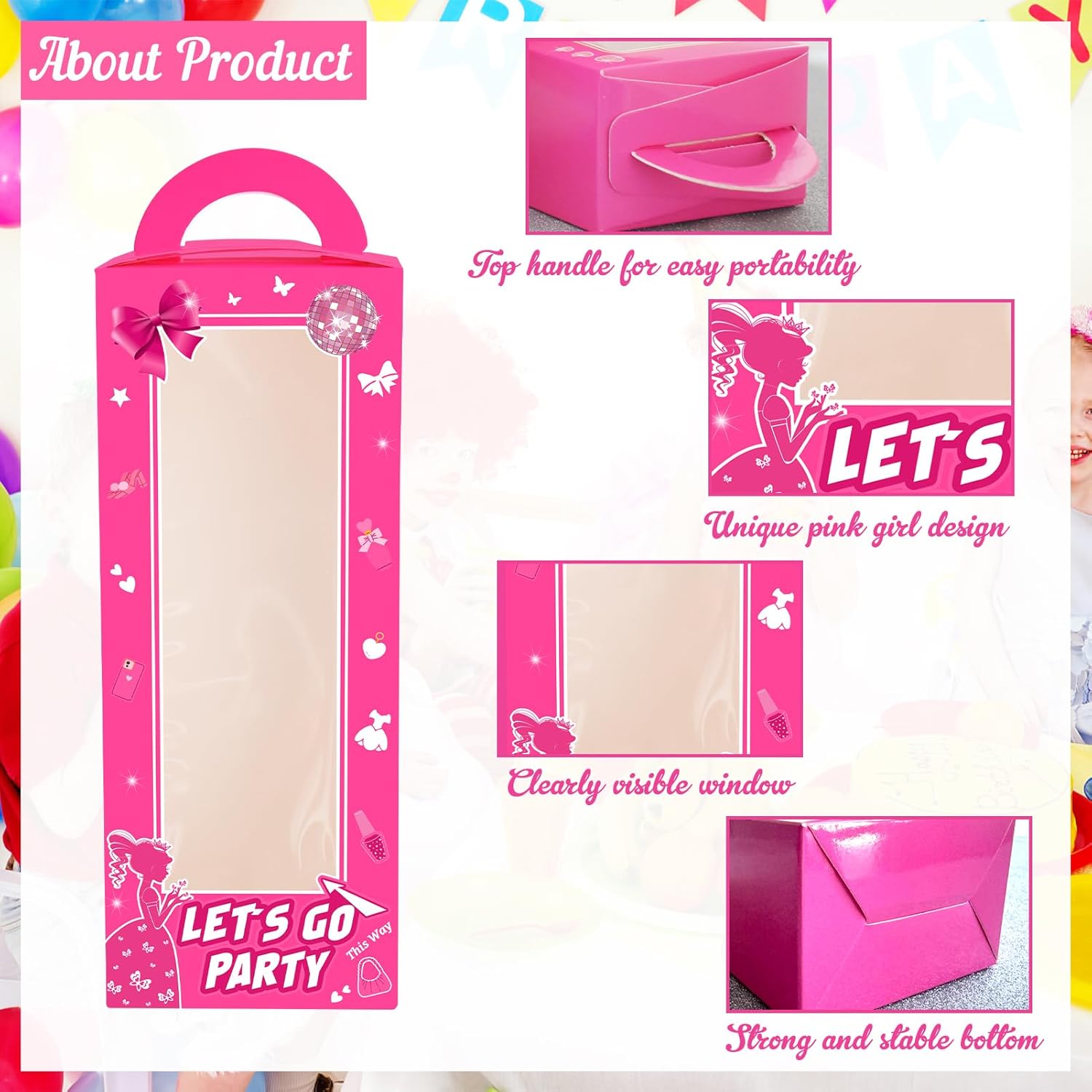18 Pcs Hot Pink Girl Party Favor Boxes