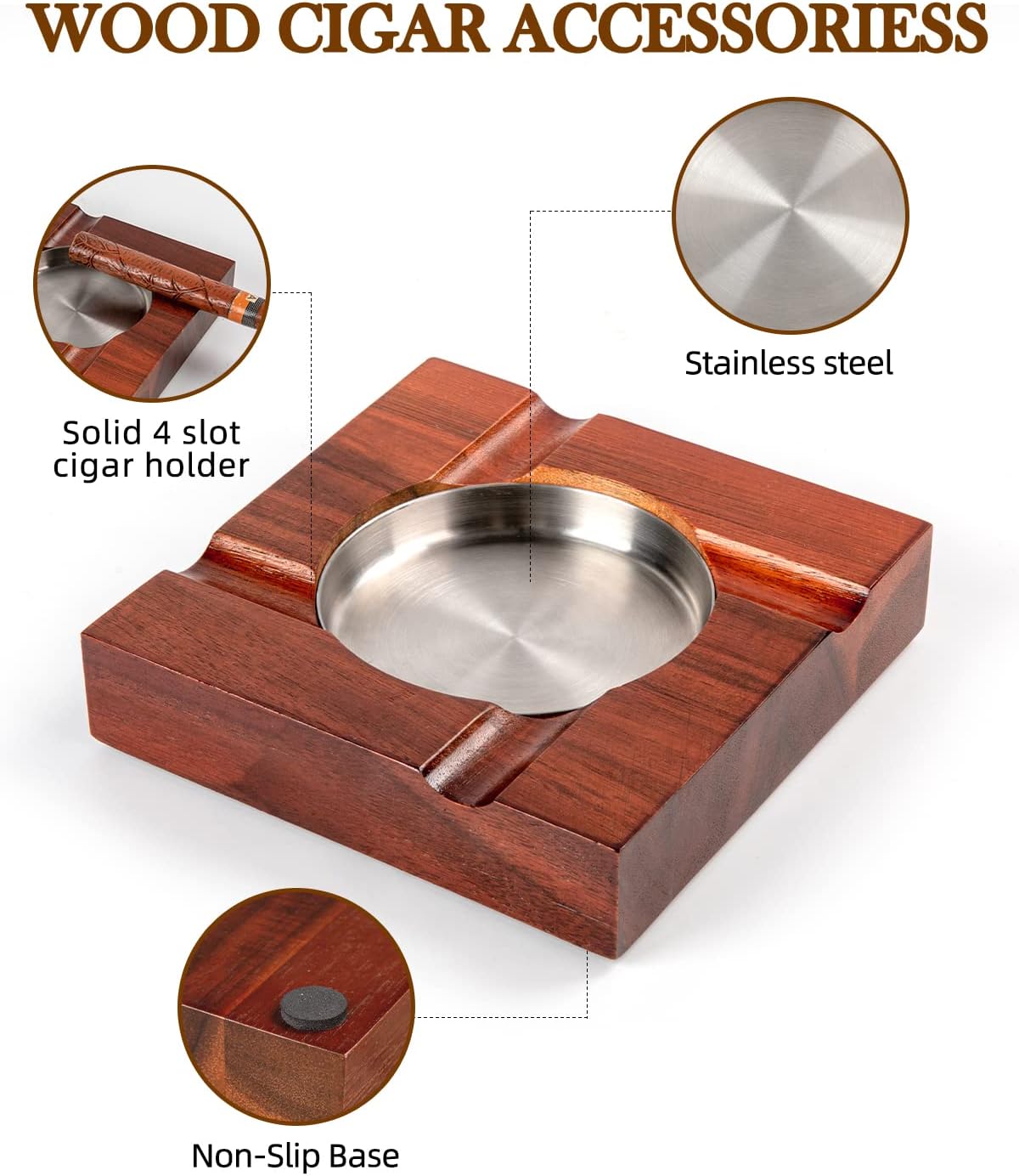 Wood Cigar Ashtray with Gift Box - Classic Design