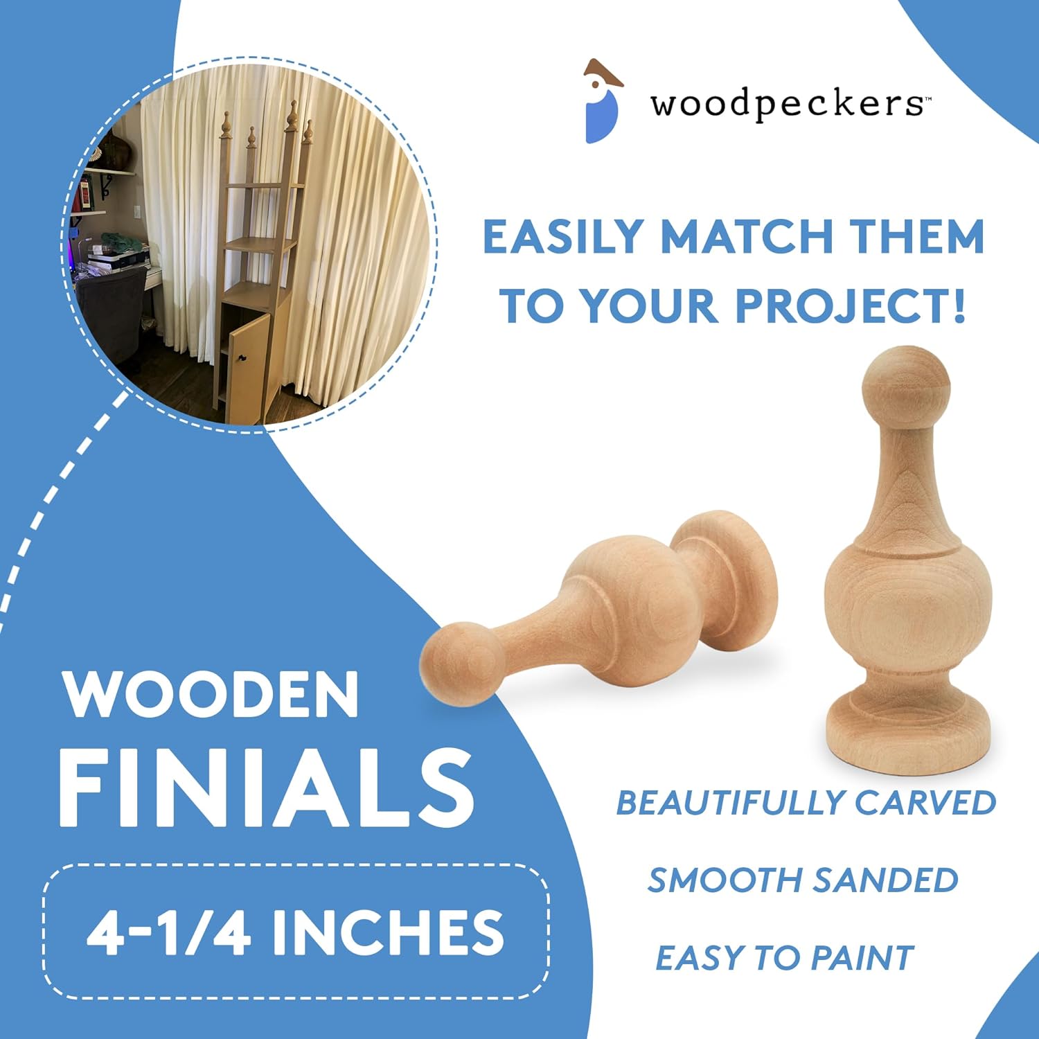 Woodpeckers Unfinished Wood Finials 4-14 Inch Pack of 12