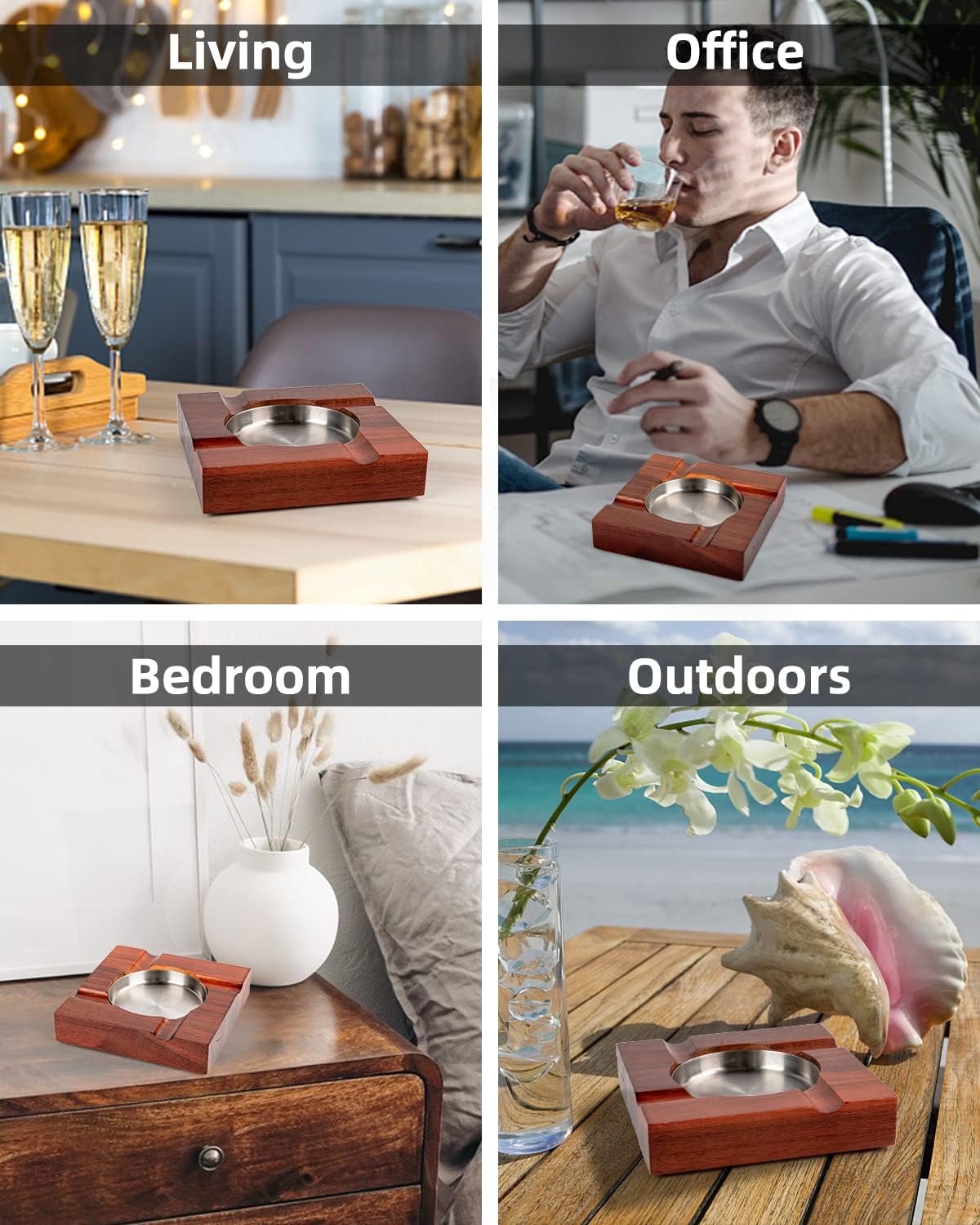 Wood Cigar Ashtray with Gift Box - Classic Design