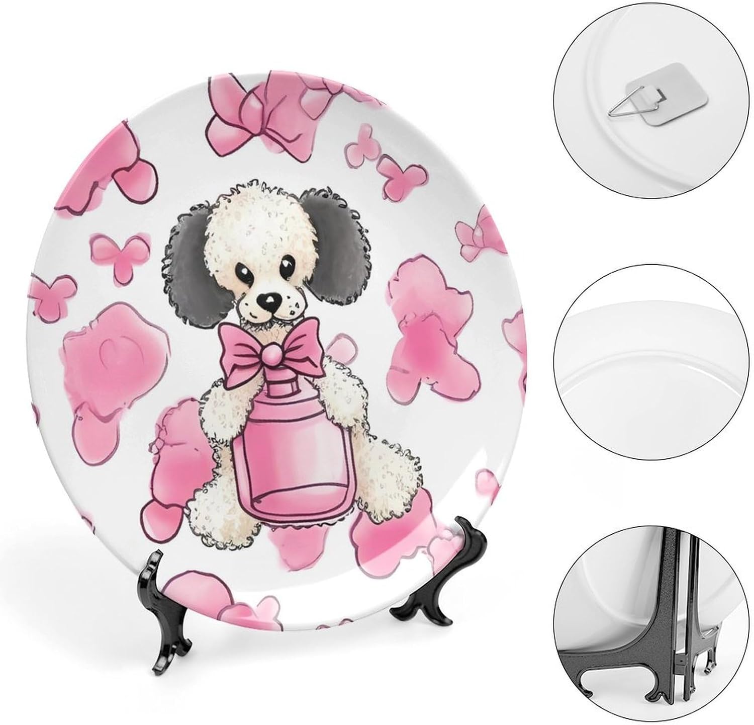 POTSCBVW Perfume Bottle And Poodle Wall Art Decor Plate Set