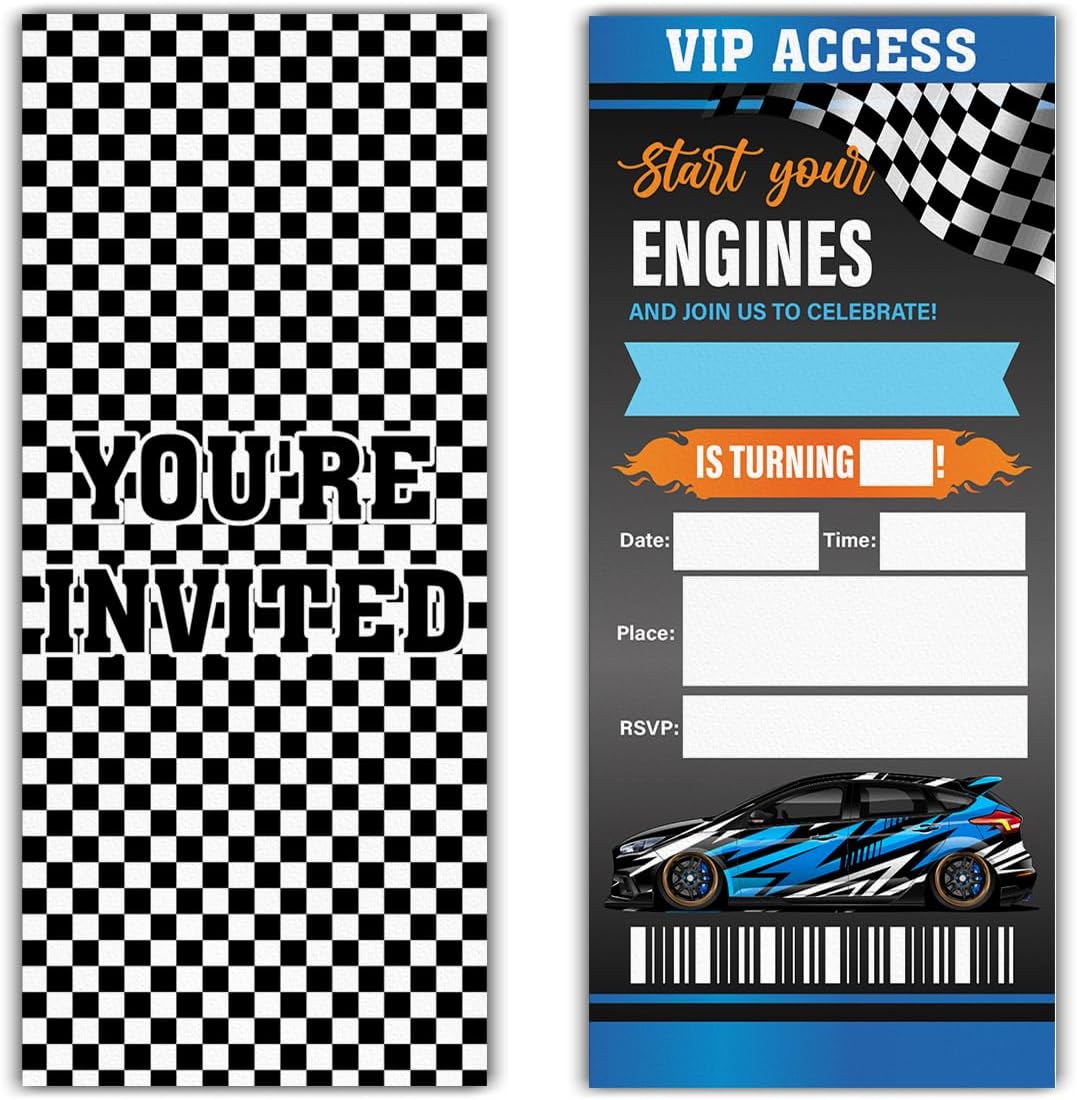 Race Car Birthday Invitations Set of 20 with Envelopes