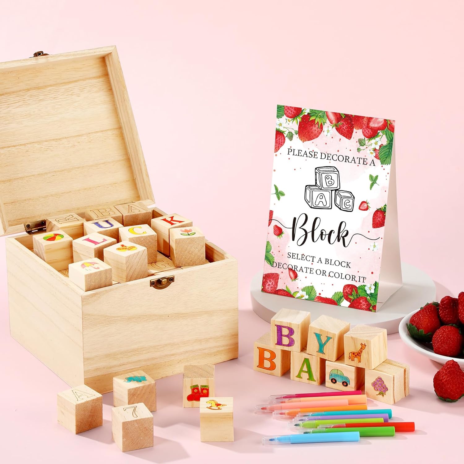 Marsui 136 Pcs Baby Shower Blocks Game Kit Strawberry