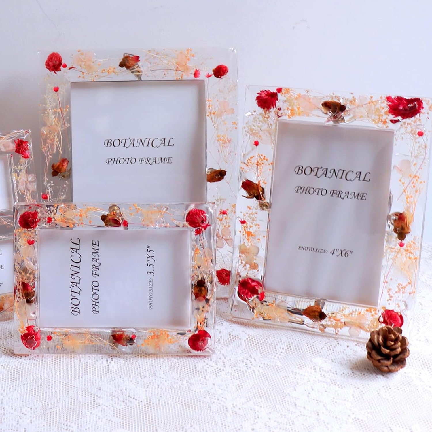 Botanical Picture Frame with Dried Flowers 35x5 4x6 5x7 Sizes