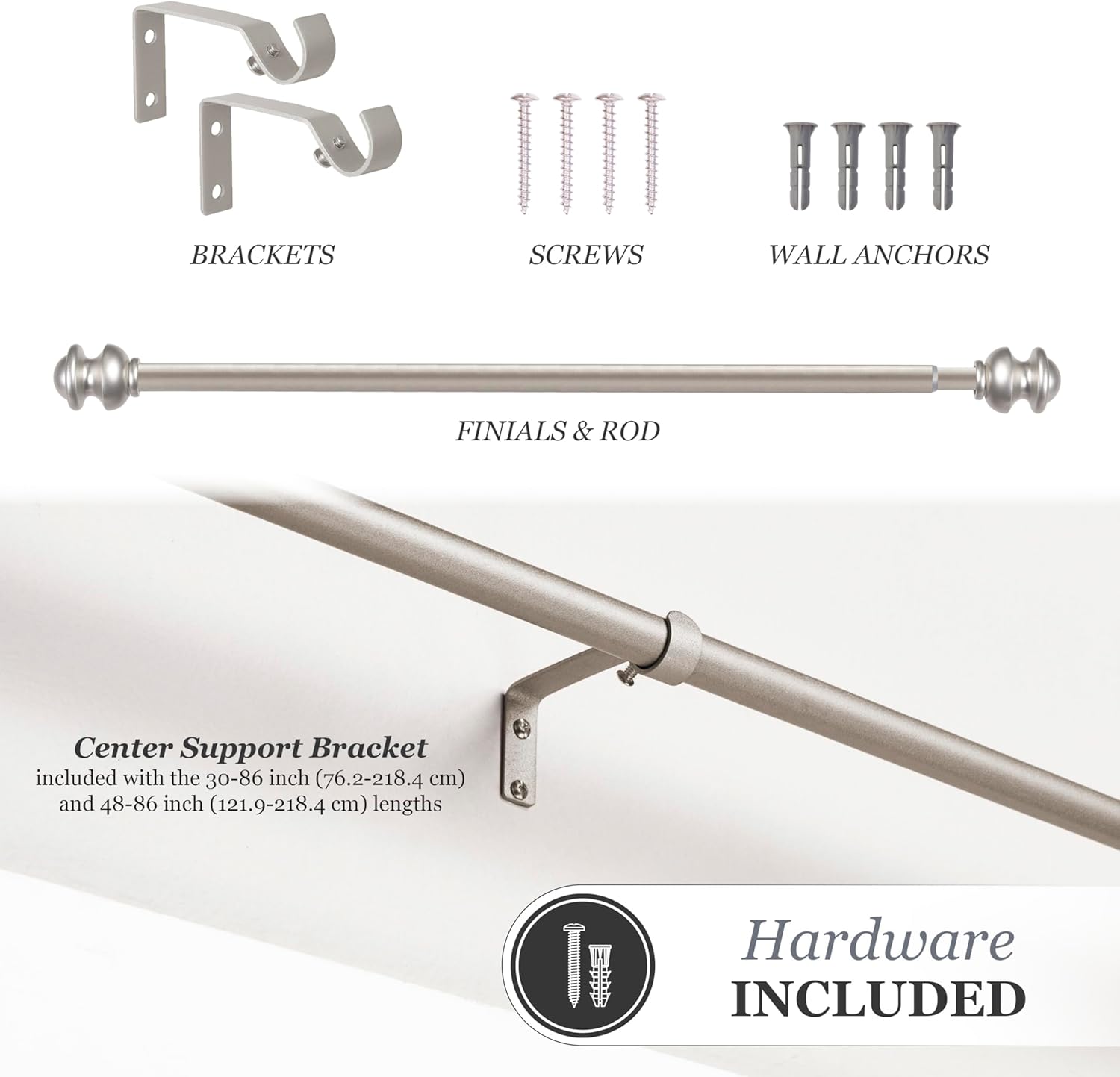 Kenney Kendall Standard Window Curtain Rod 28-48 Inch Brushed Nickel