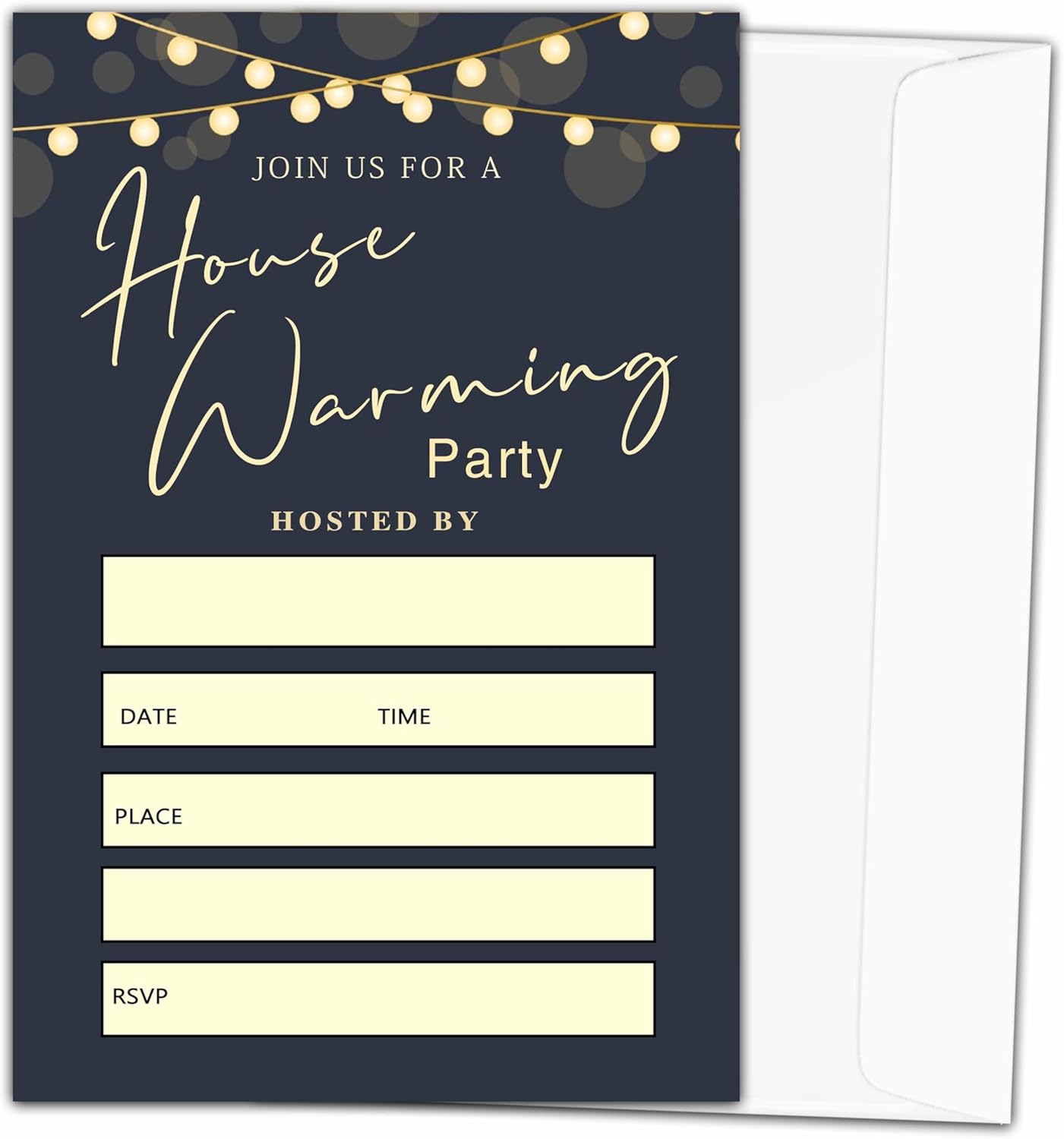 20 Home Invitation Lanterns with Envelopes Modern Housewarming Party Invite Cards Black
