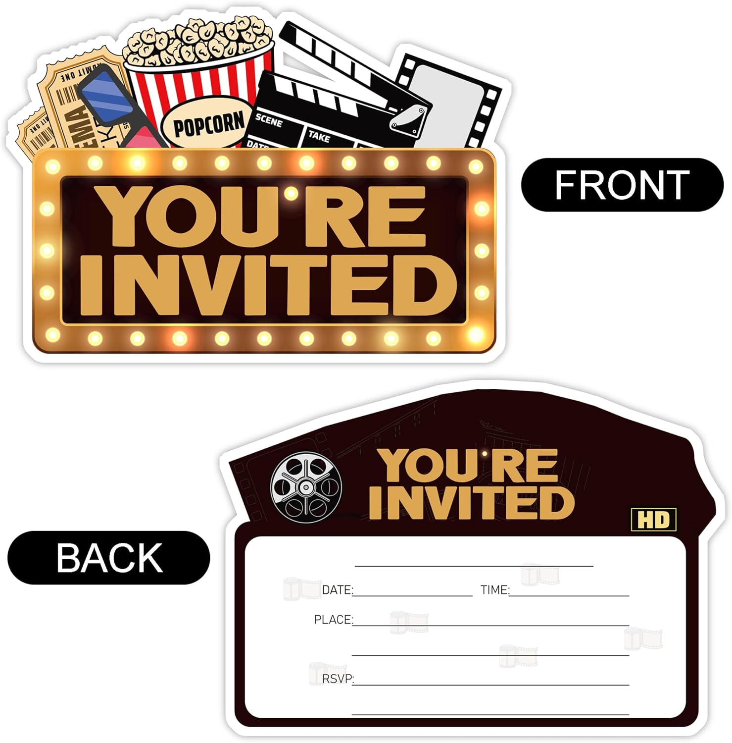 Movie Theme Party Invitation Cards 30 Pack