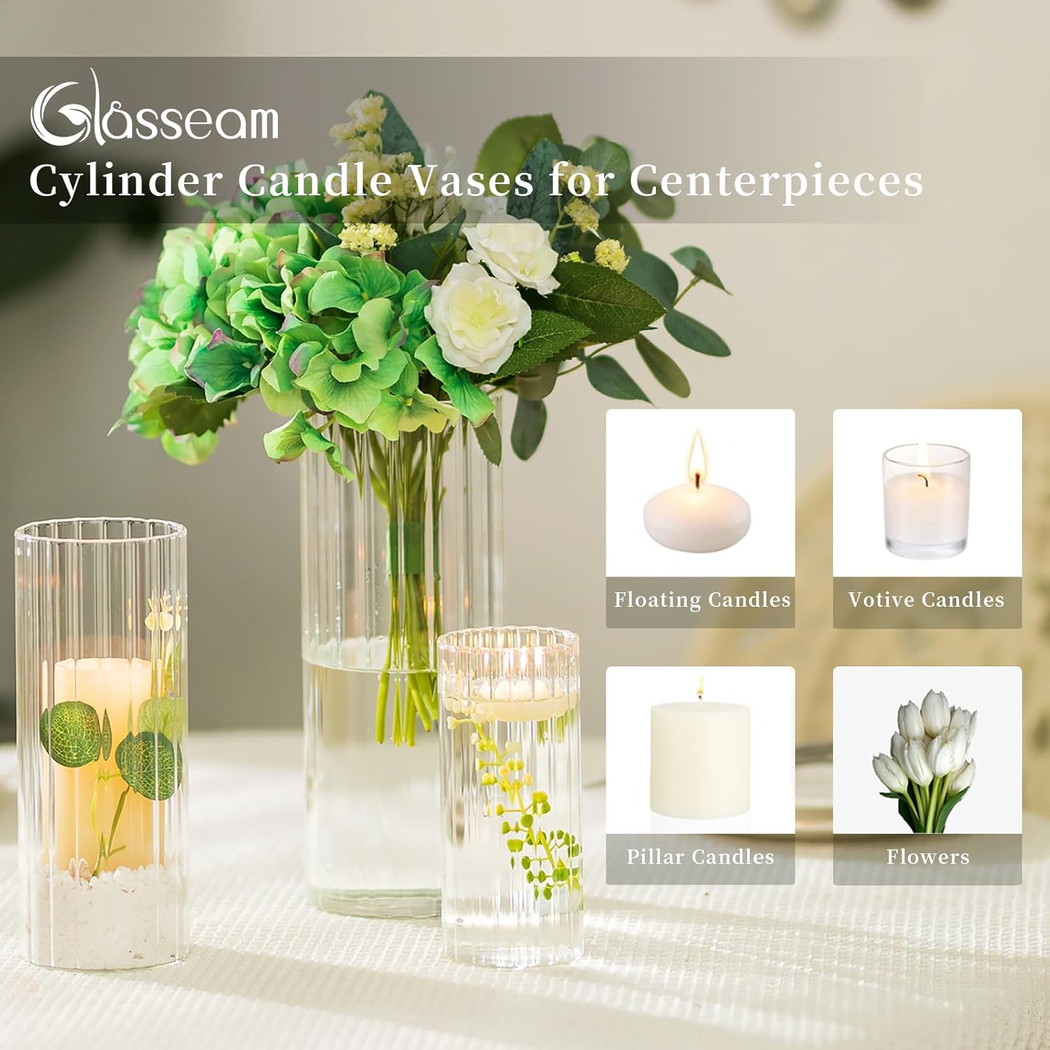 Glasseam Clear Hurricane Candle Holder Set of 6