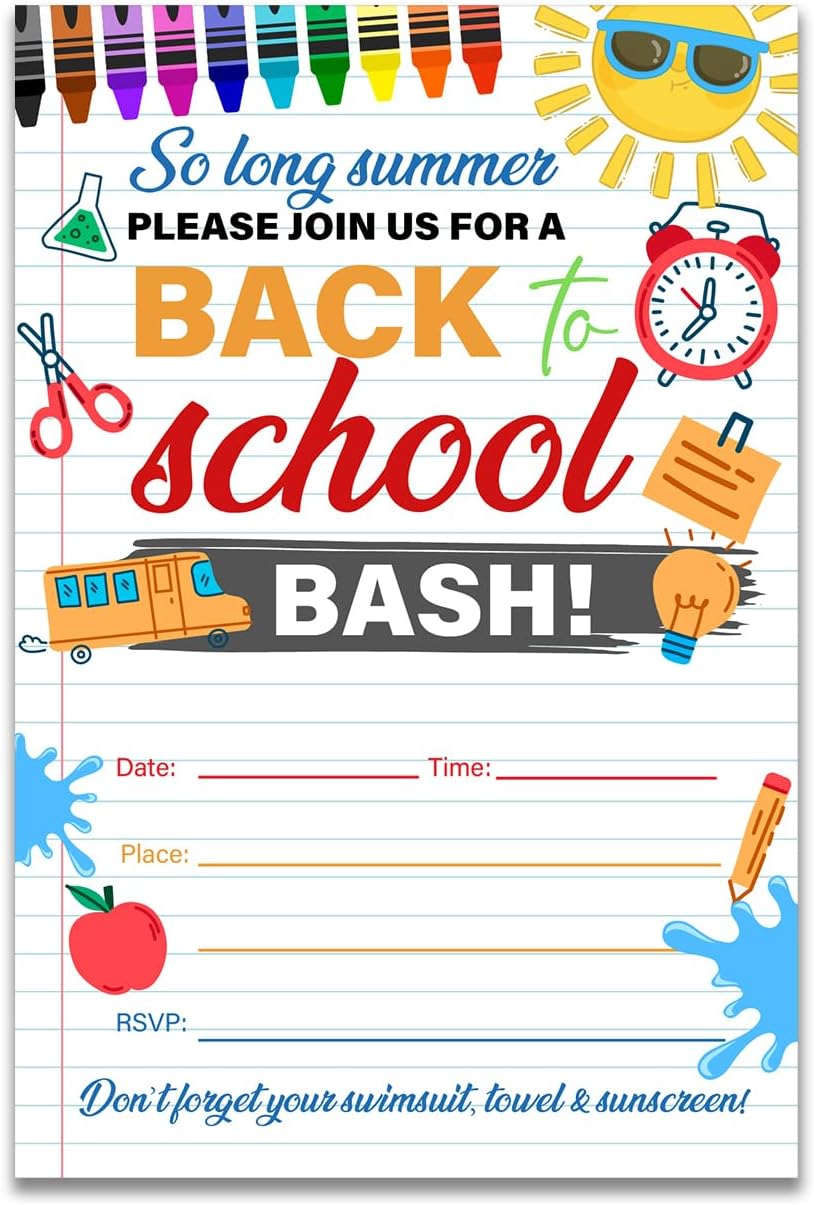Back to School Party Invites with Envelopes Pack of 20