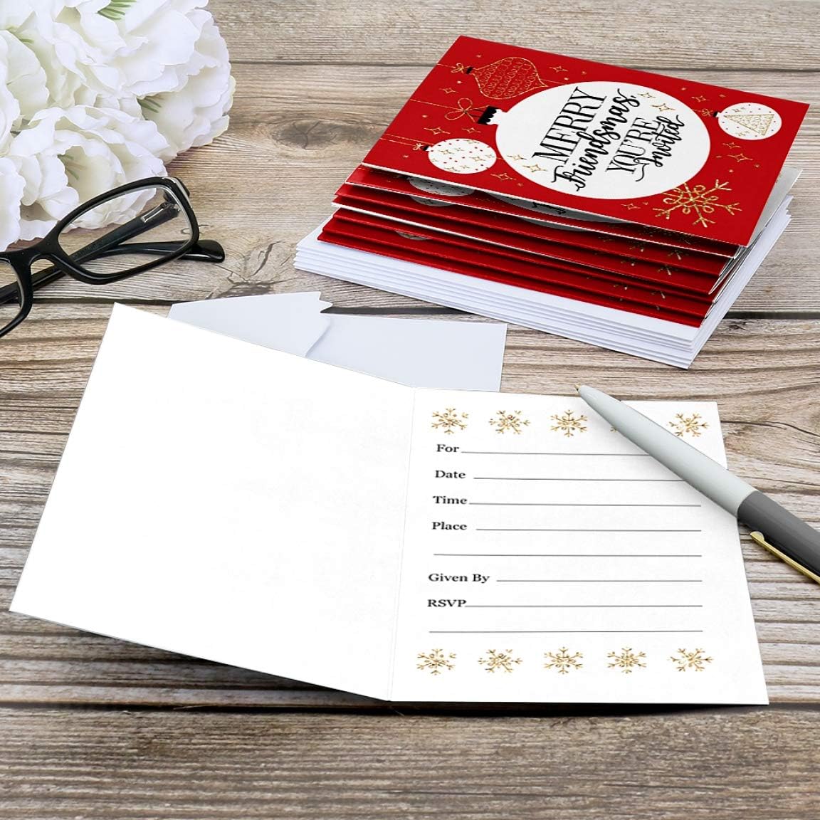 Big Dot of Happiness Red and Gold Friendsmas Invitations 8 Count