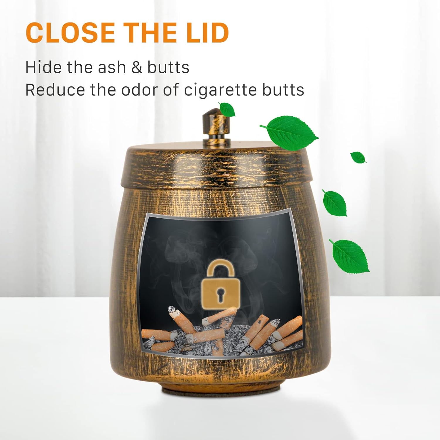 Small Retro Copper Ashtray with Lid for Outdoor Use